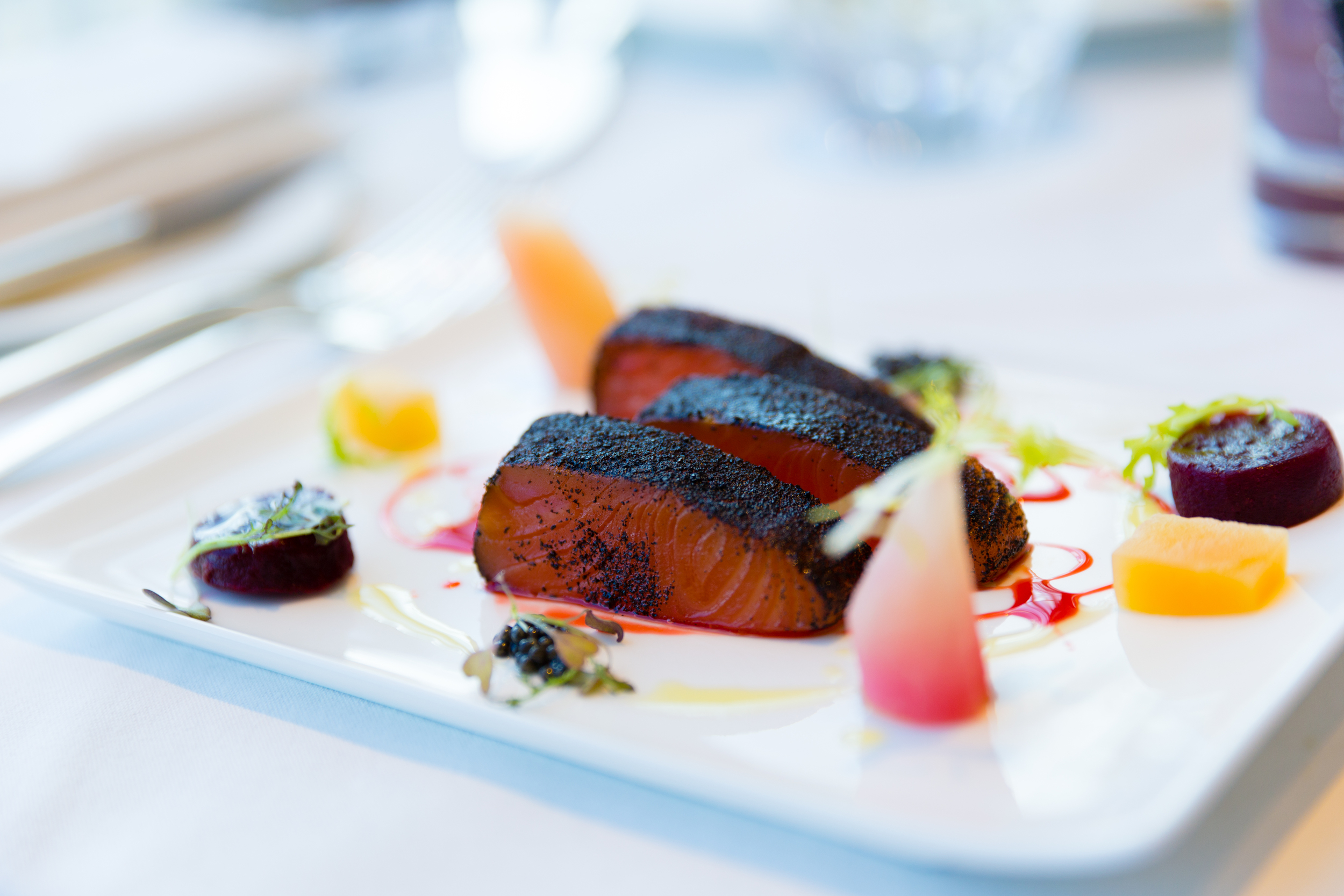 London Smoked Salmon Royal - Heritage beetroot, English Caviar, Lapsang Souchong tea