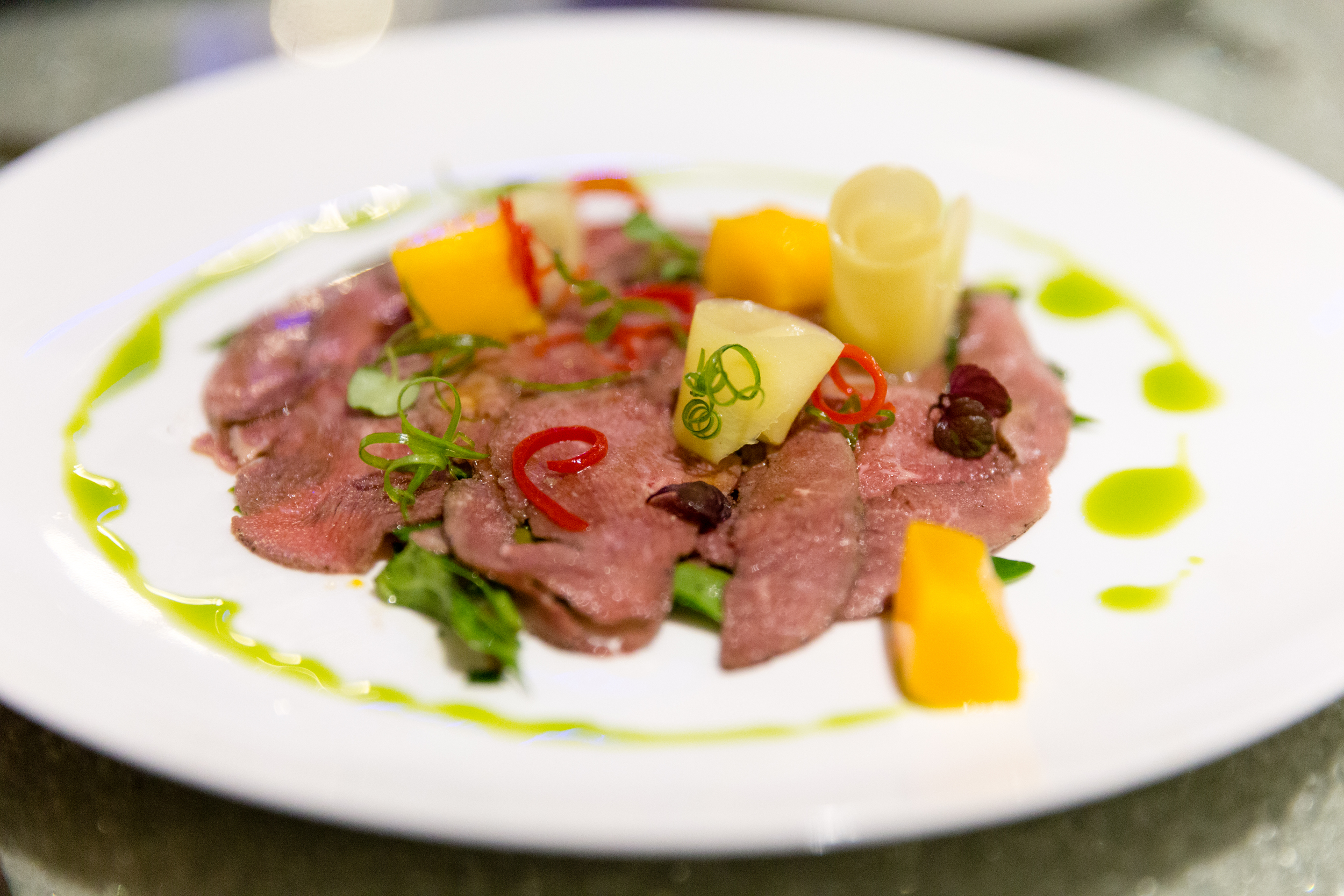 Spiced Seared Duck Carpaccio with Mango