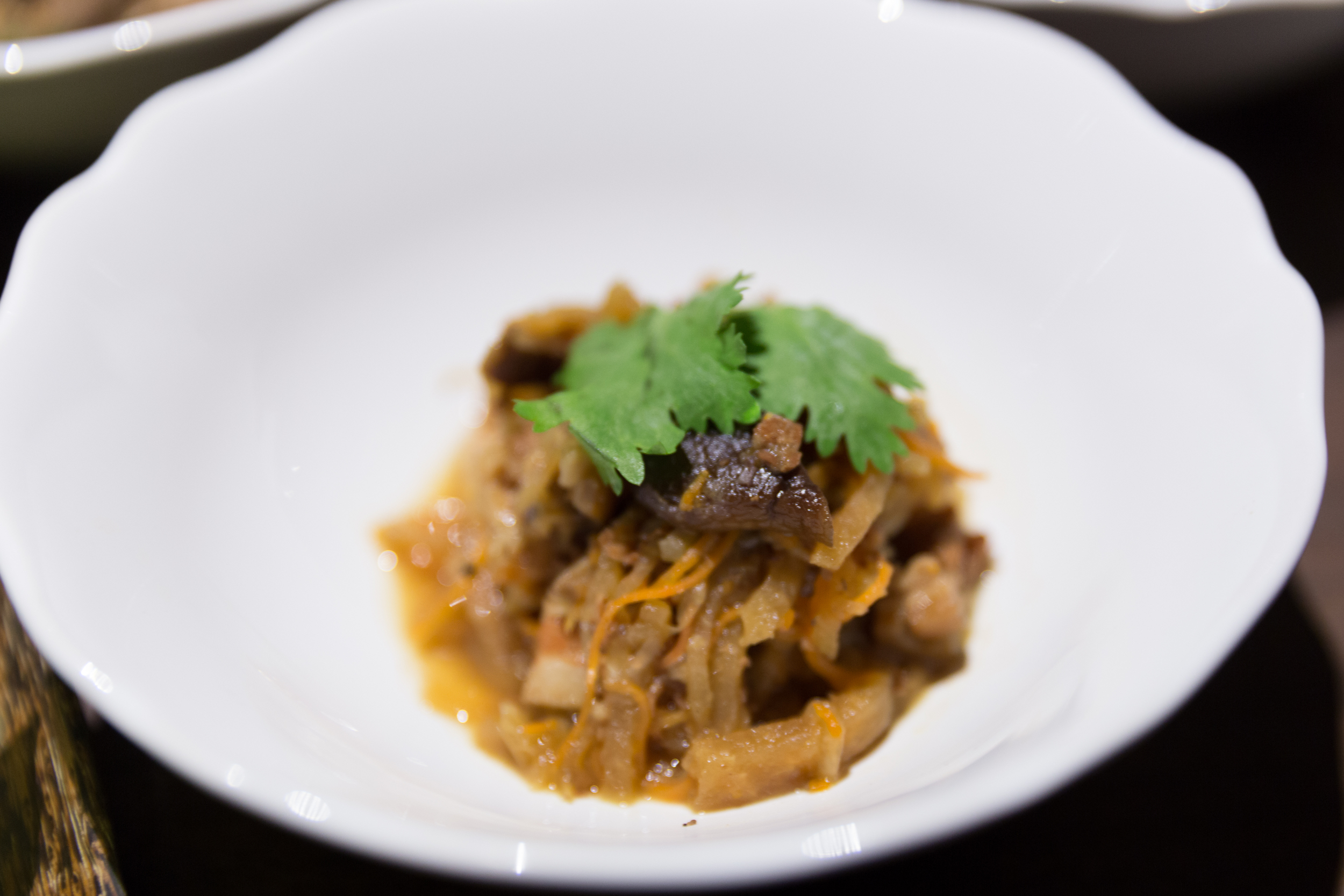 Stir Fried Jicama, Shredded Cuttlefish, Shitake Mushroom, Coriander