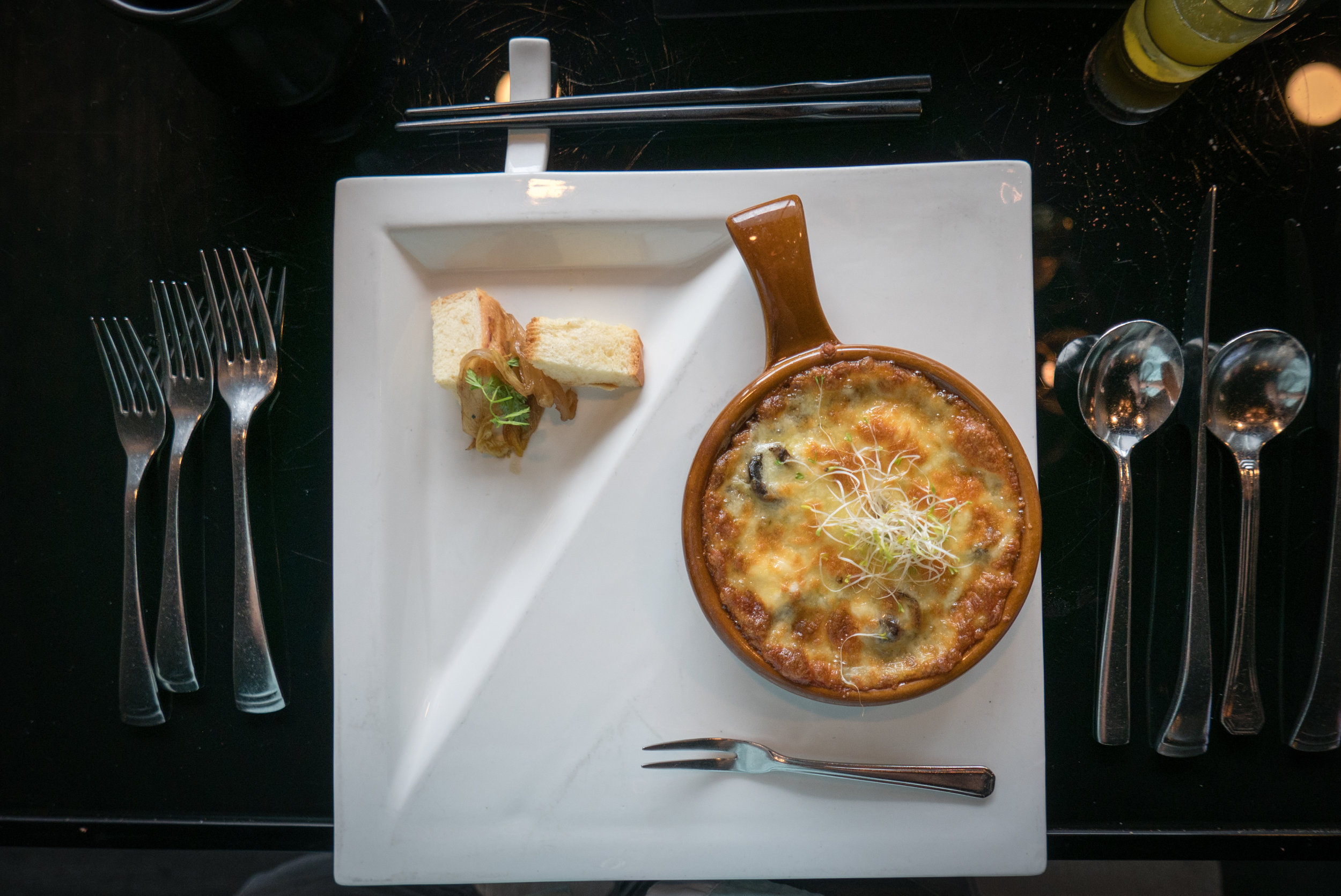 Gratinated Champignon with Mozzarella - button mushrooms gratin served with Belgian endive