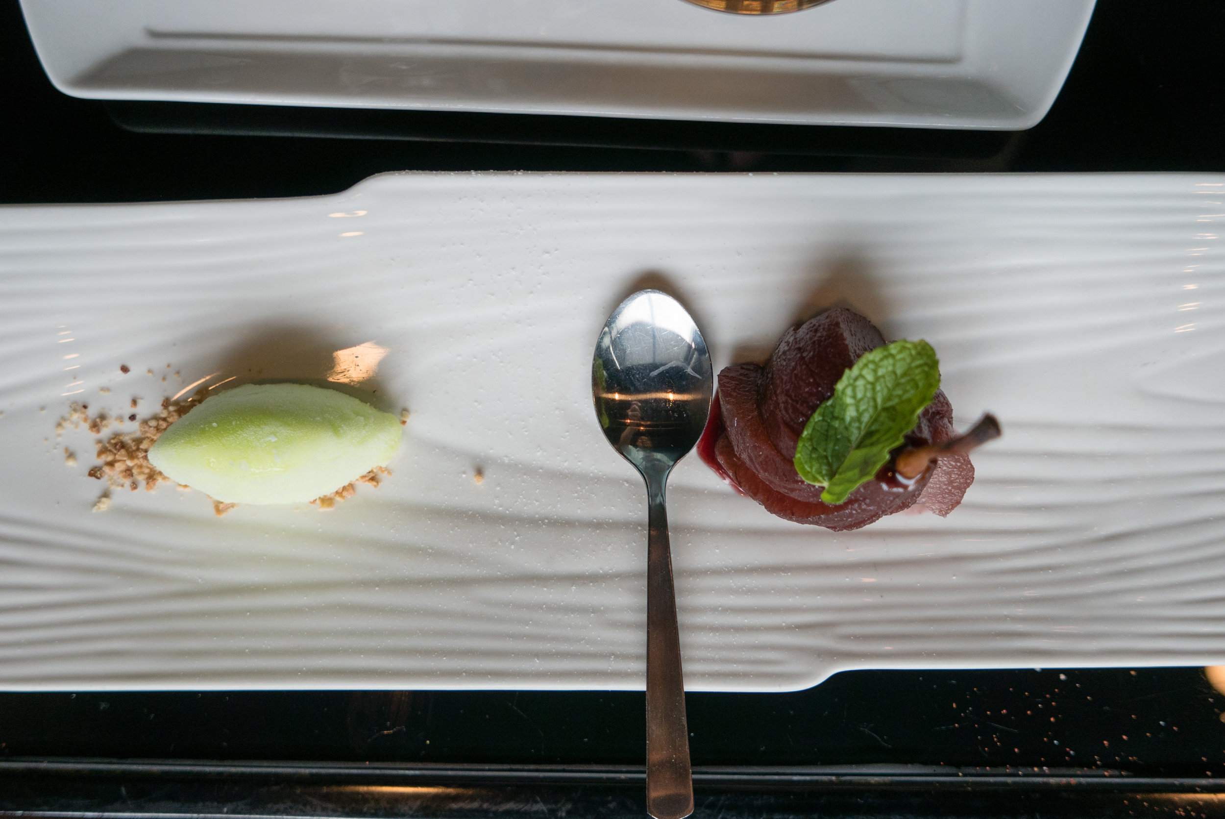 Red Wine Poach Pear with Lime Sorbet