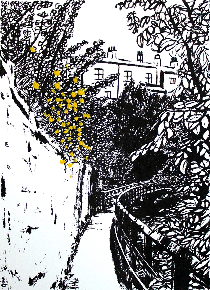 Behind Skipton Castle with Flowers, Print