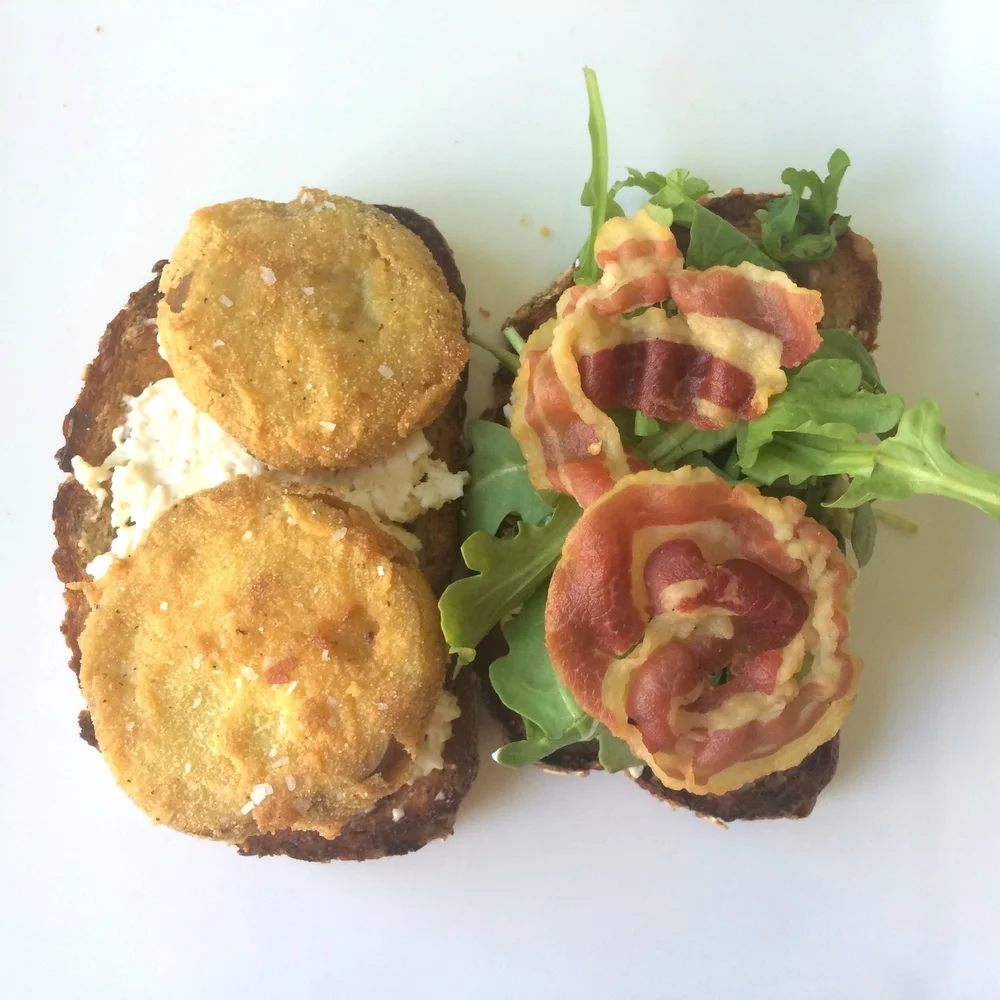 Fried Tomatillo and Pancetta Sandwiches with Mexican Pimento Cheese