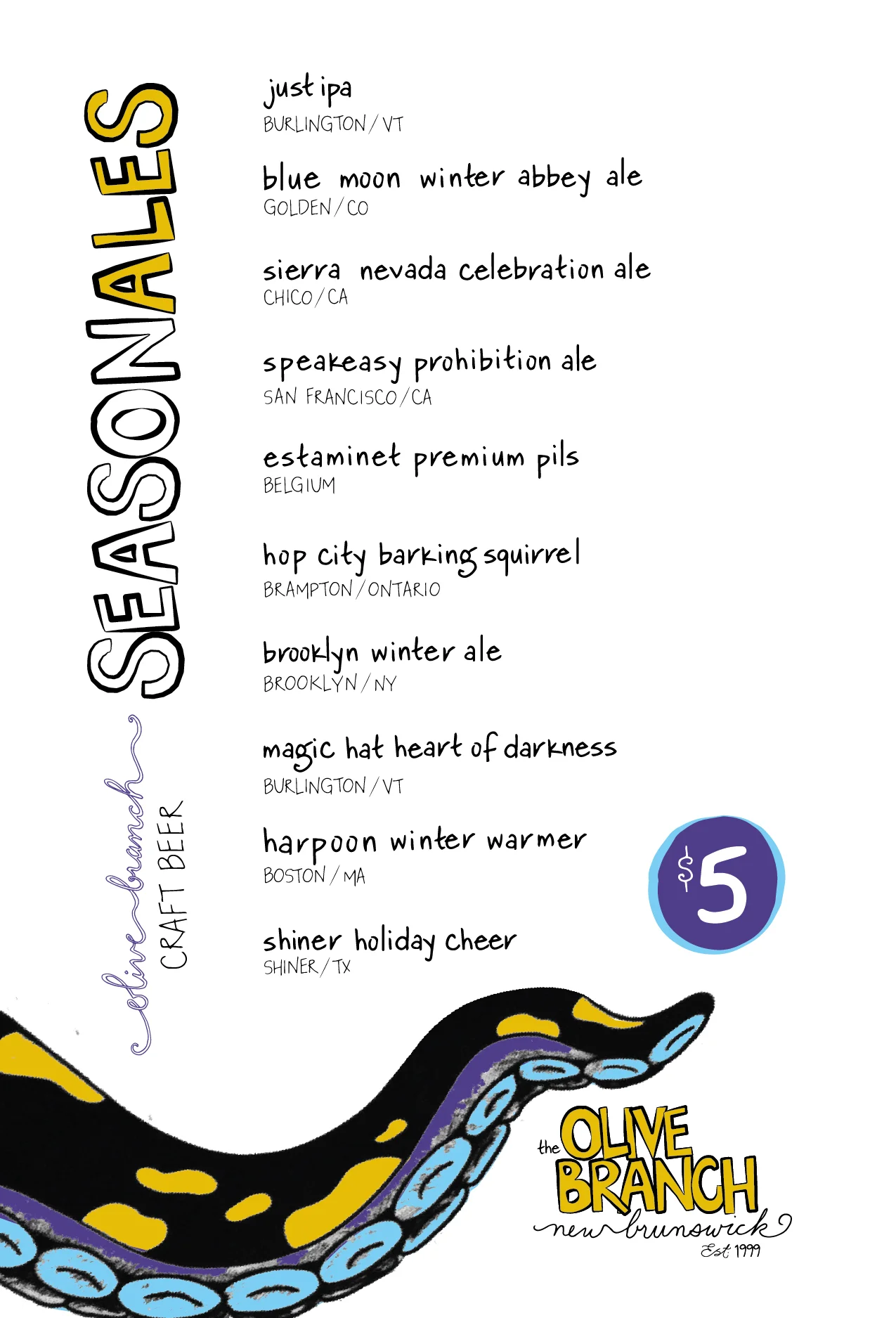 SEASONAL CRAFT BEER MENU