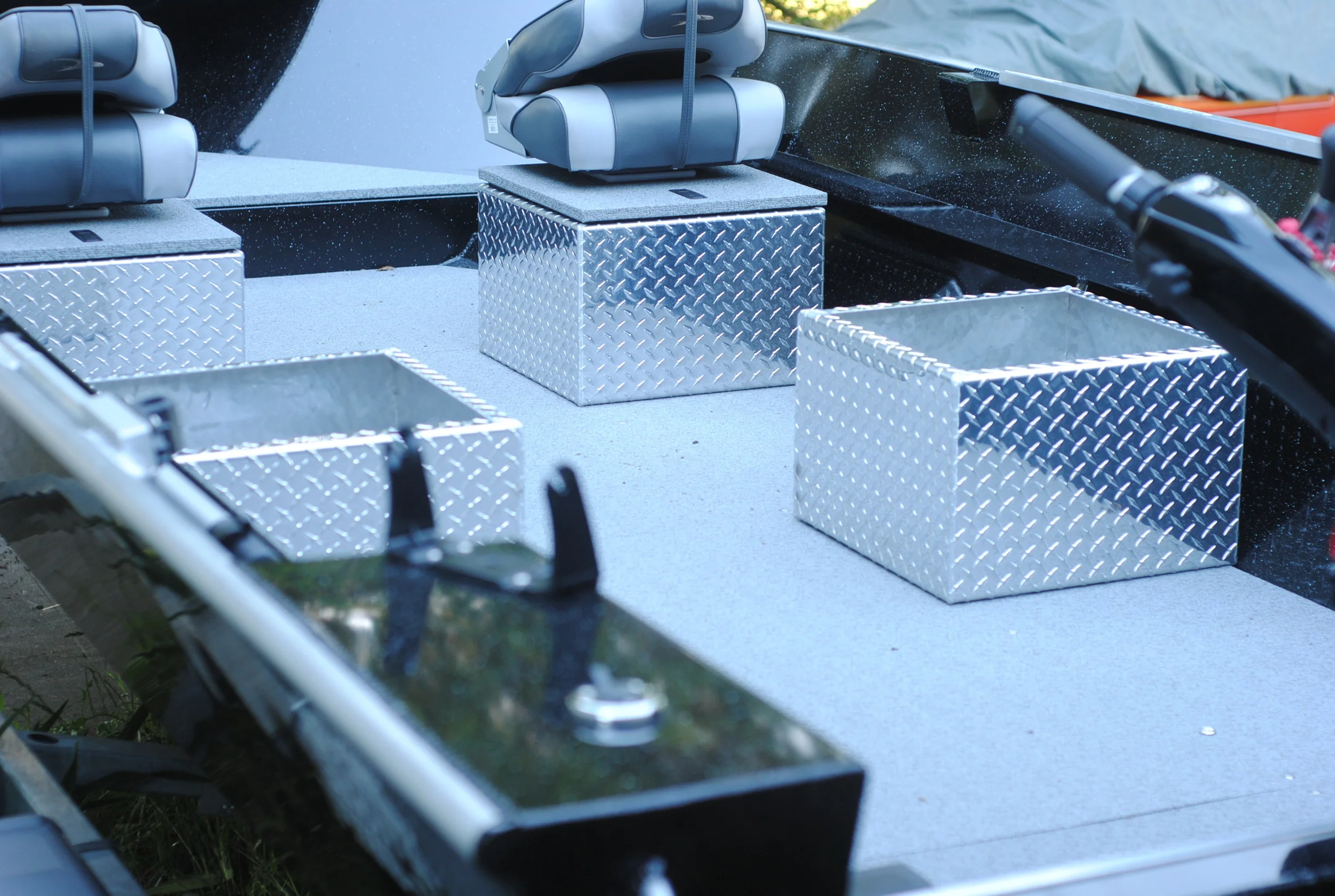 Diamond plate seat boxes modified to customers needs