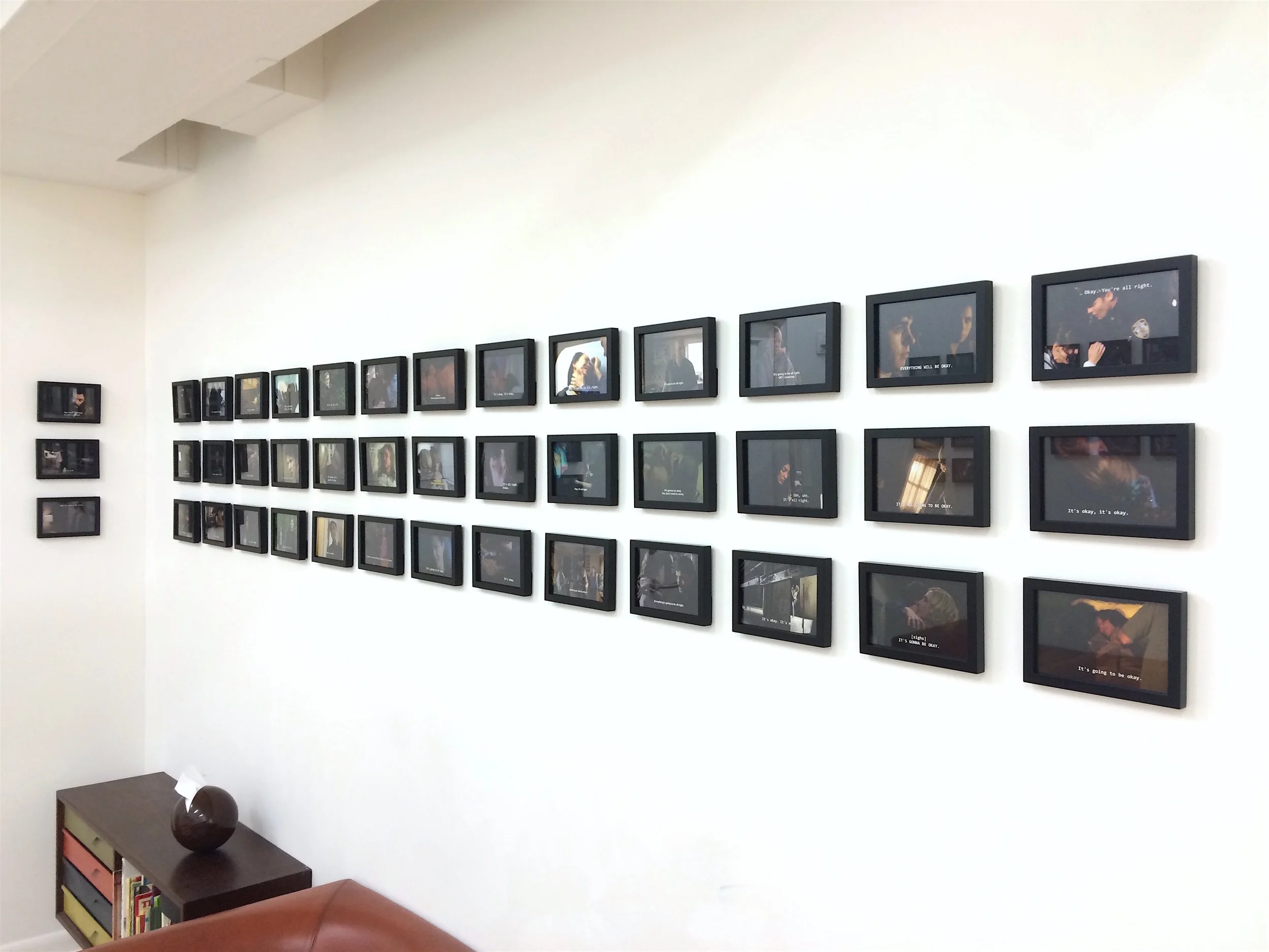 ALLAN McCOLLUM , Screengrabs with Reassuring Subtitles , Waiting Room Installation View