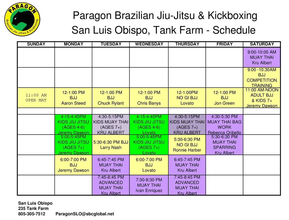 SLO Tank Farm Schedule — Paragon Brazilian Jiu Jitsu