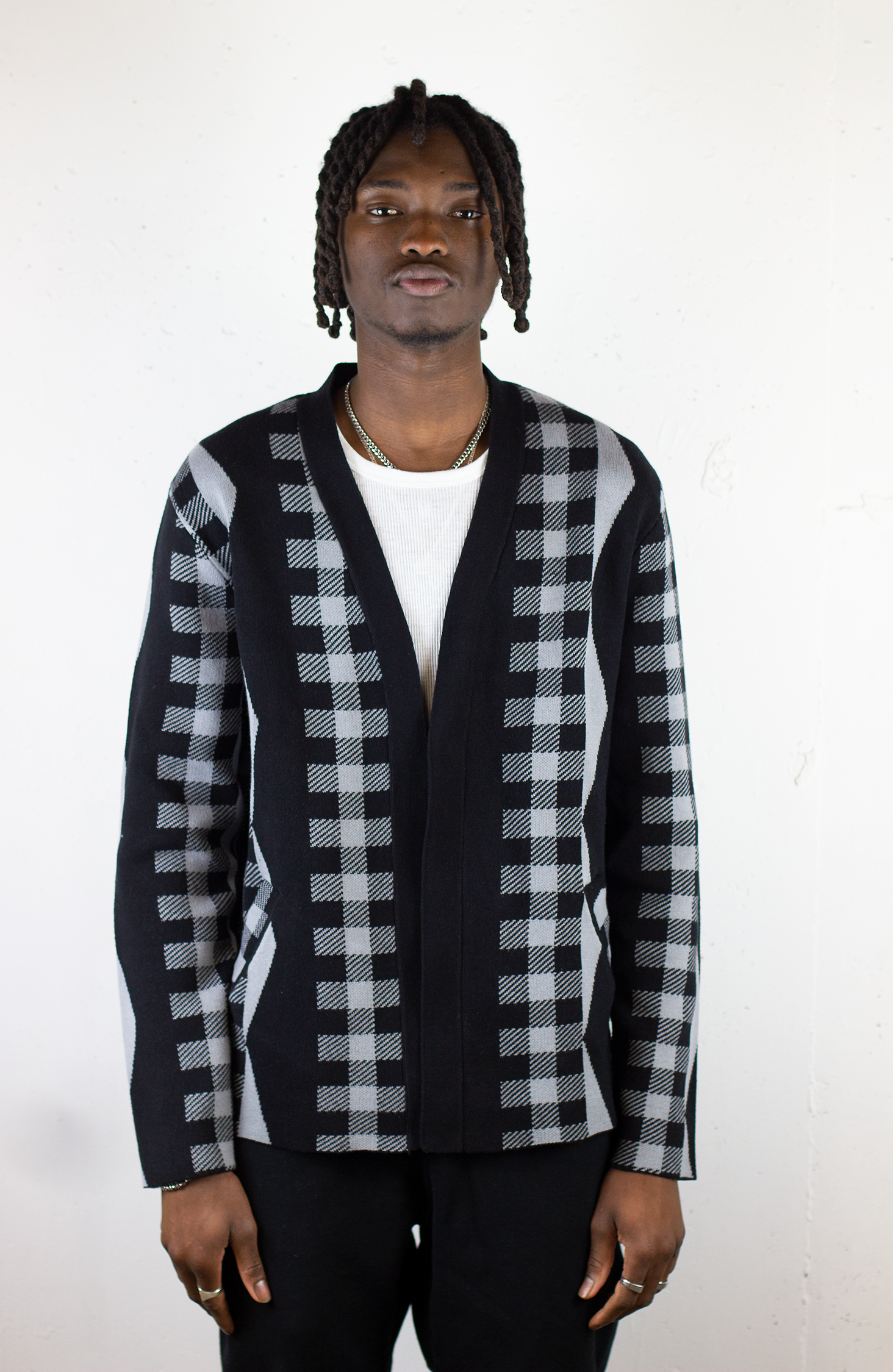 ZAG PLAID KIMONO SWEATER (Black 