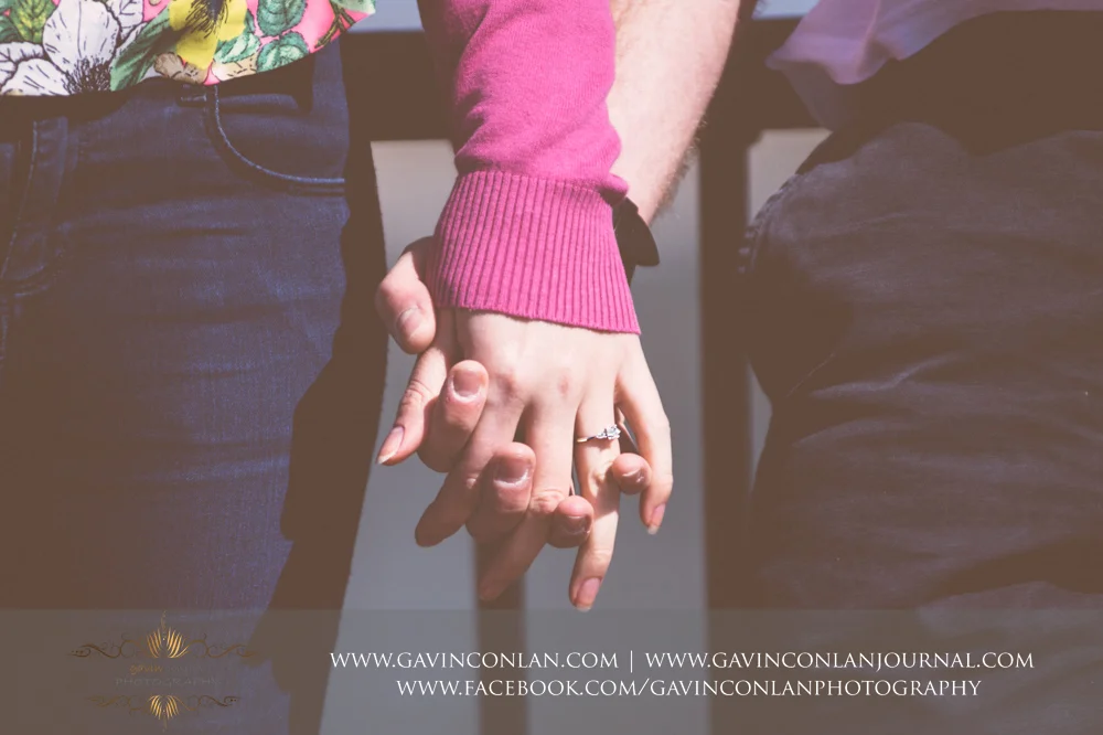 creative close up portrait showcasing Victoria's engagement ring. Victoria and James Engagement Session in Bournemouth, Dorset by gavin conlan photography Ltd