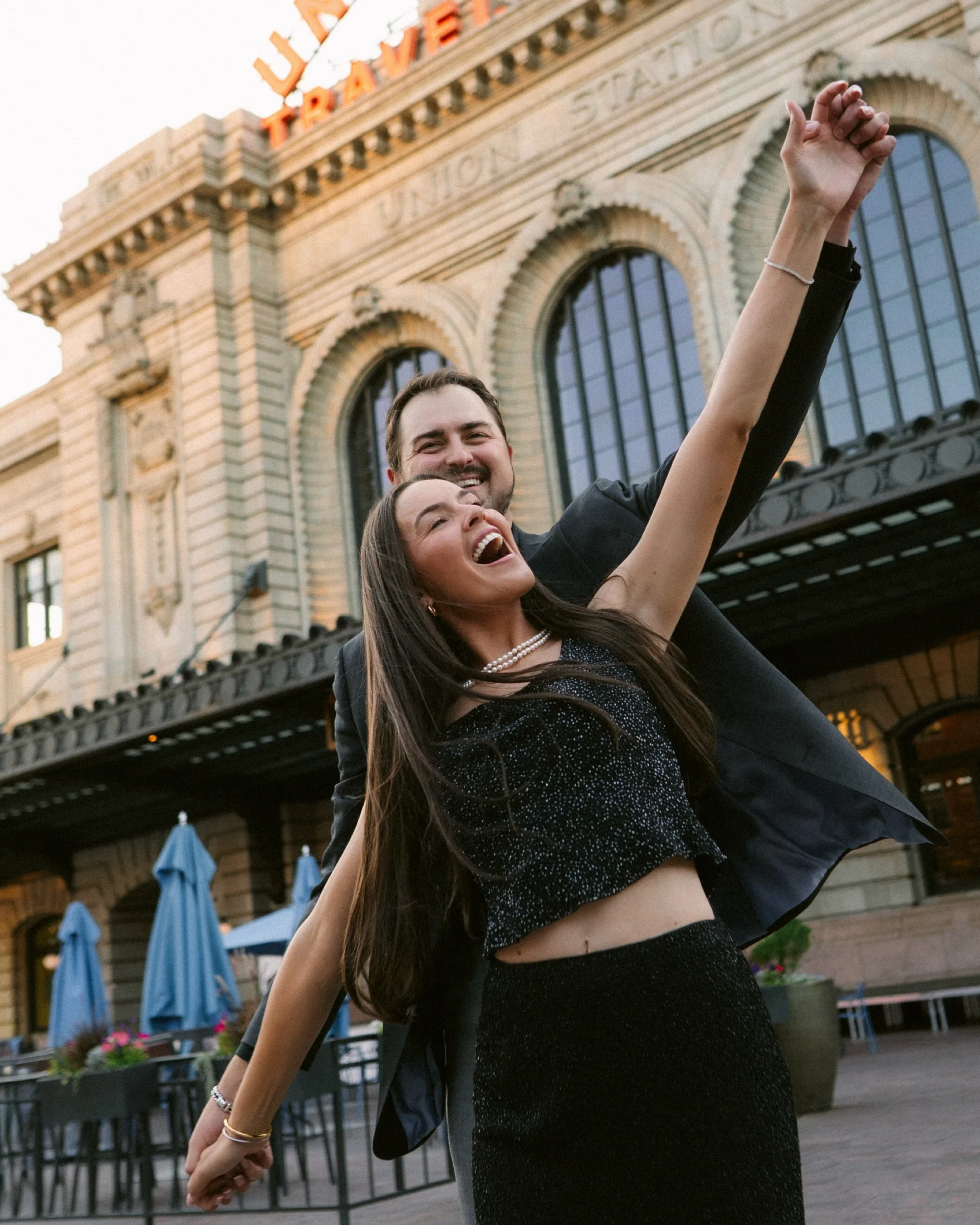 Fun fact the sparkly top and skirt are from her grandmothers closet&hellip;it looked so classy worn at Union Station for their engagement session.

My couples are the coolest 😎