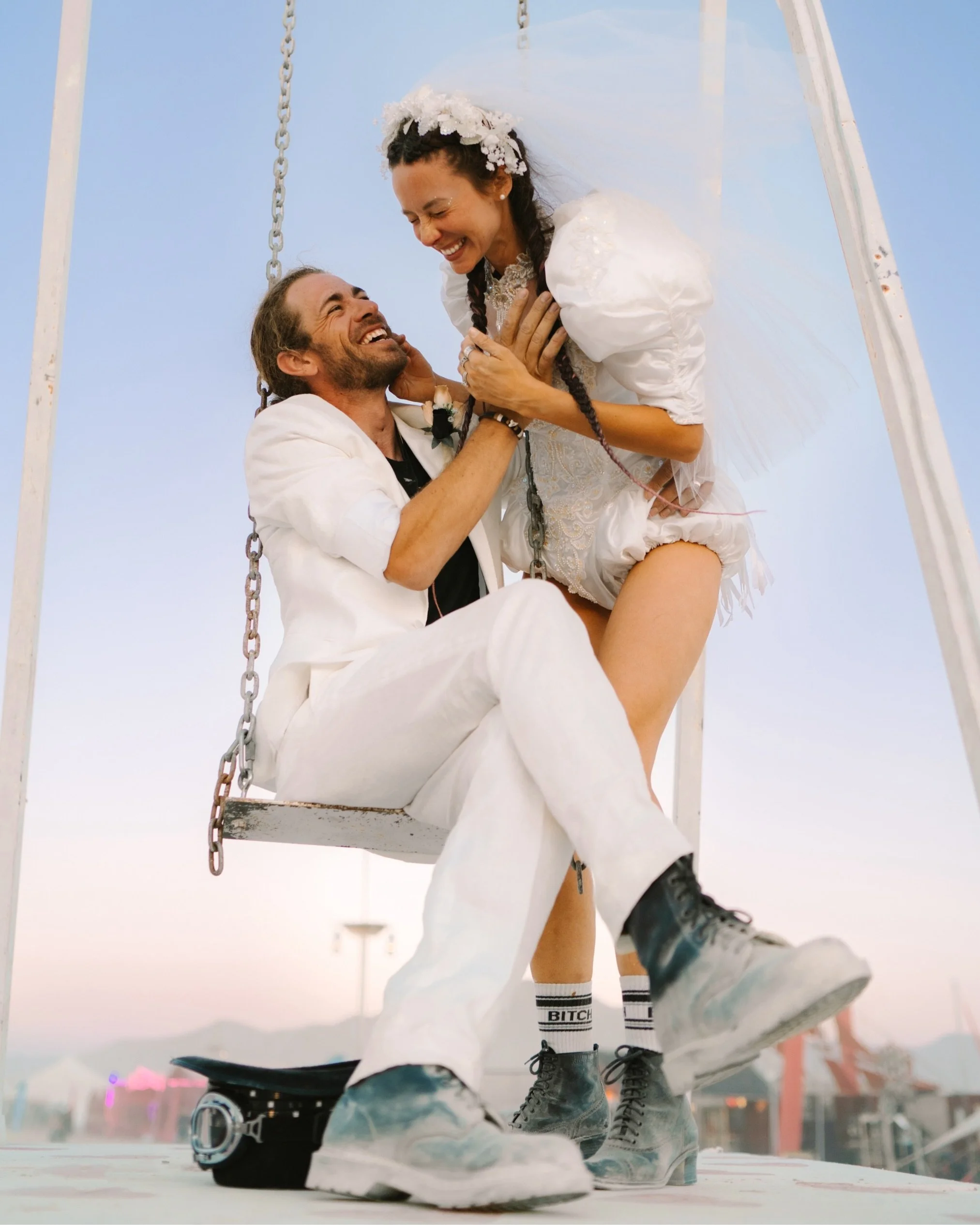 In honor of Burning Man this week, throwing it back to my first burn where I gifted two couples wedding photos. It was so silly, so fun and so something I would love to photograph every week 🙃

The evening light in the dusty lake bed is everrryyythi
