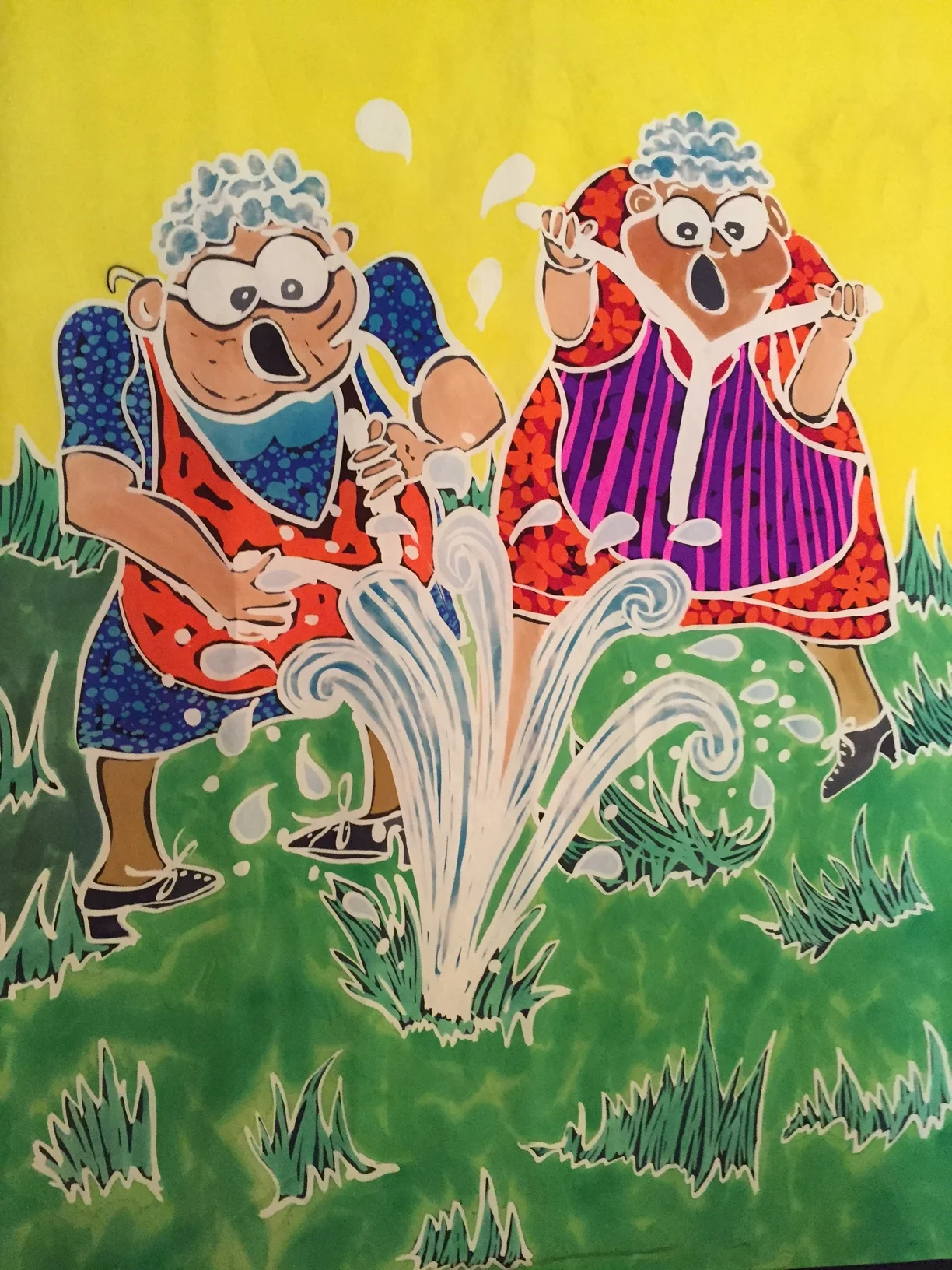  Jan Ingram,&nbsp; The Twin Grandmothers:&nbsp;  Water Witching , batik on silk habotai 