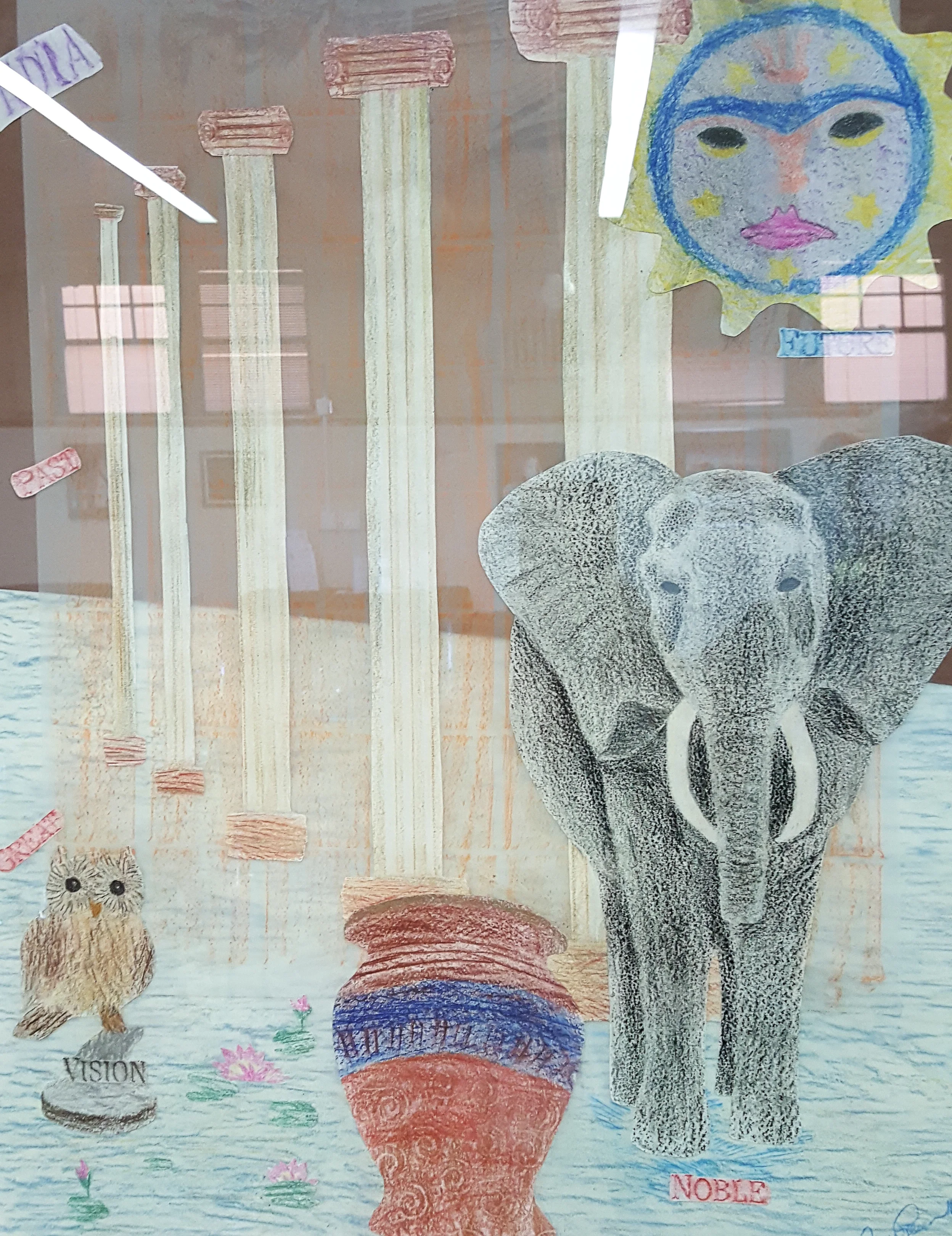 Nancie Reisen, India , colored pencil, collage, 2016