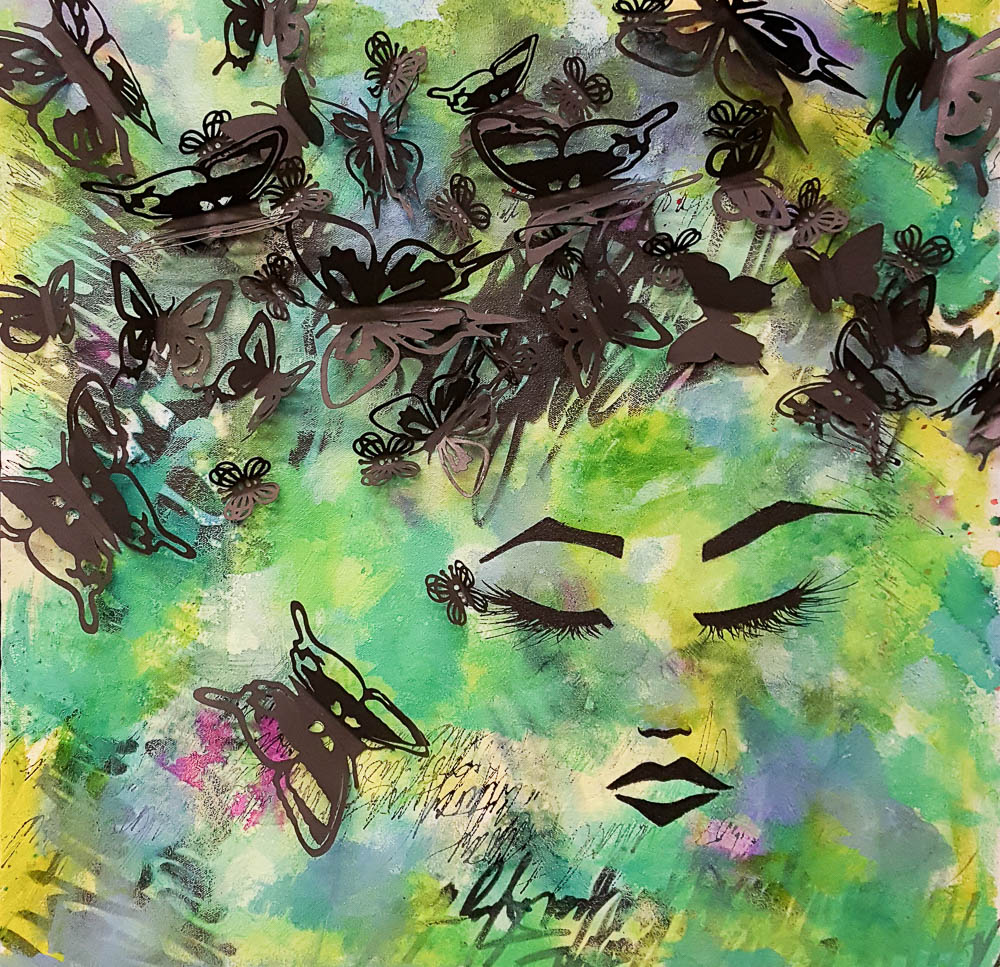 Maria Lena Soto, Possiblities, mixed media collage, 24.5" X 24.5", $300