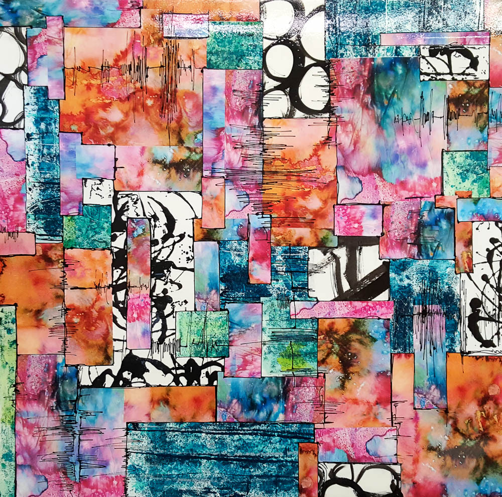 Maria Lena Soto, Chaos, collage, 36" X 36", $500.