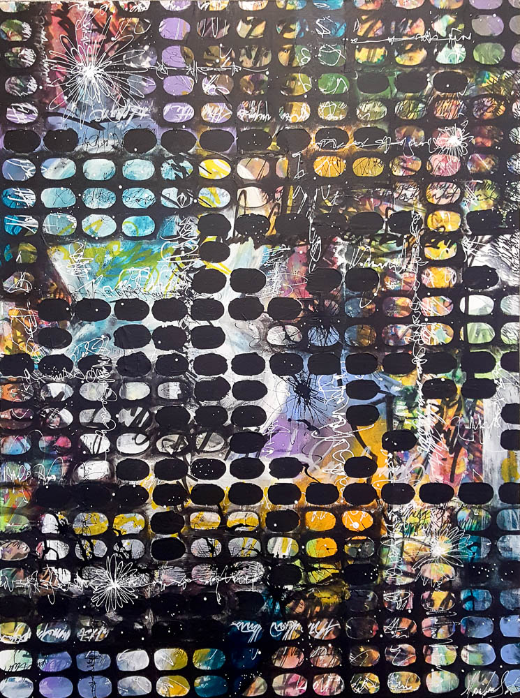Maria Lena Soto, Graffiti Fence , mixed media, 36" X 48", $800