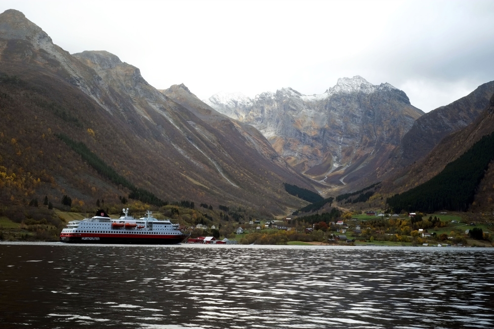 Hurtigruten in front of Urke, late October.