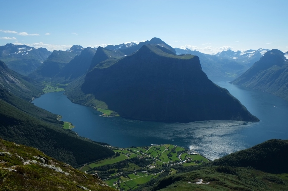 Urke and Hjørundfjorden seen from the mountain Saksa.