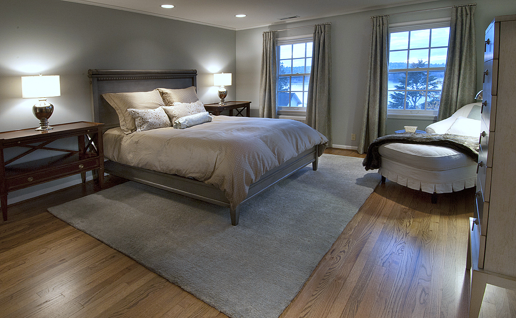   All new furniture, custom rug, new bedding, generously sized nightstands, warm window treatments - and a view of the lake!  