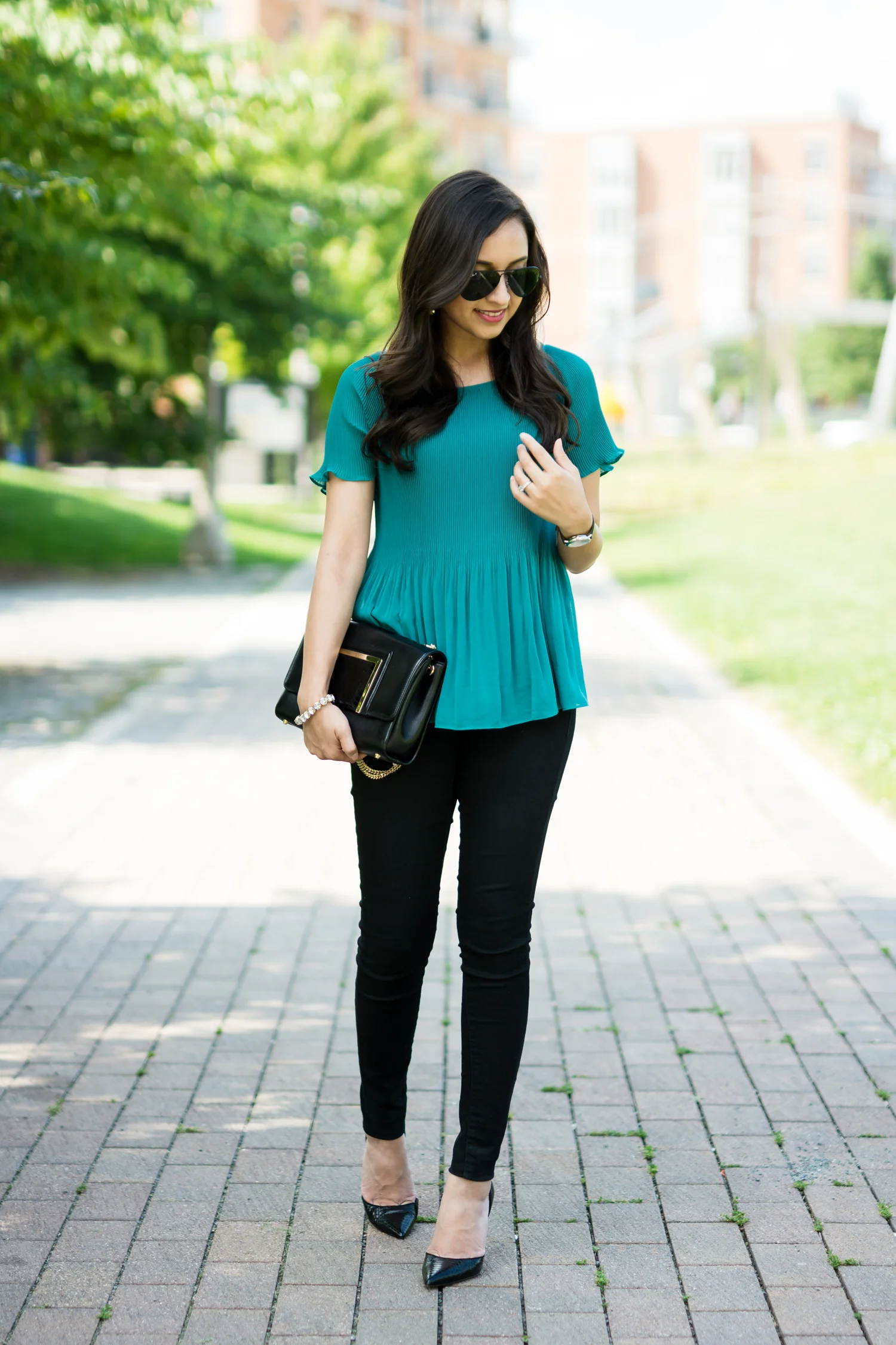 pleated peplum blouse