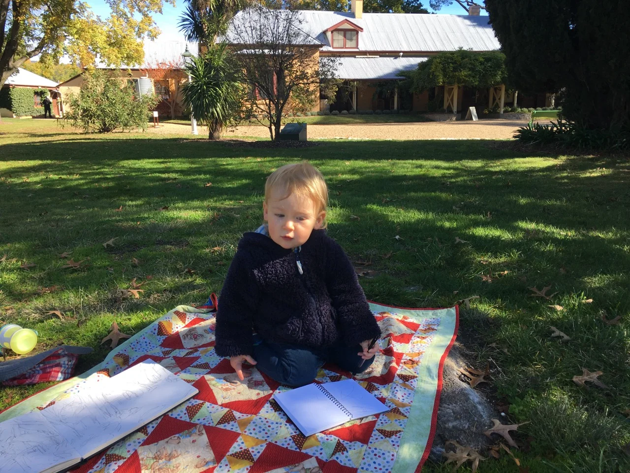 Camille drawing in front of lanyon historic homestead, Canberra 2017