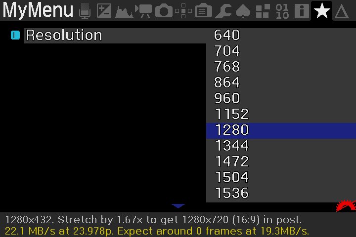 This is the resolution I was shooting at. To make it 1280 x 720, I had to stretch it vertically 167% in post.