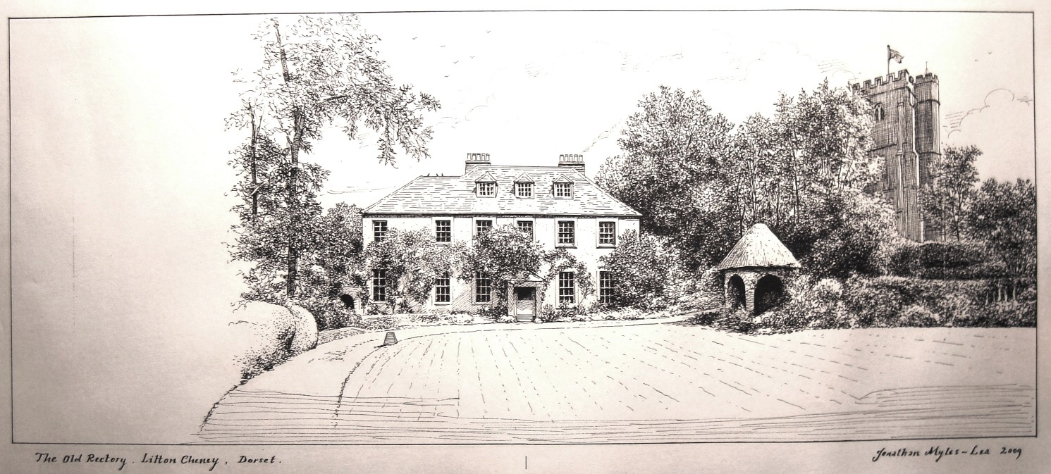 The Pen & Ink compositional drawing for The Rectory at Litton Cheney, Dorset, England.
