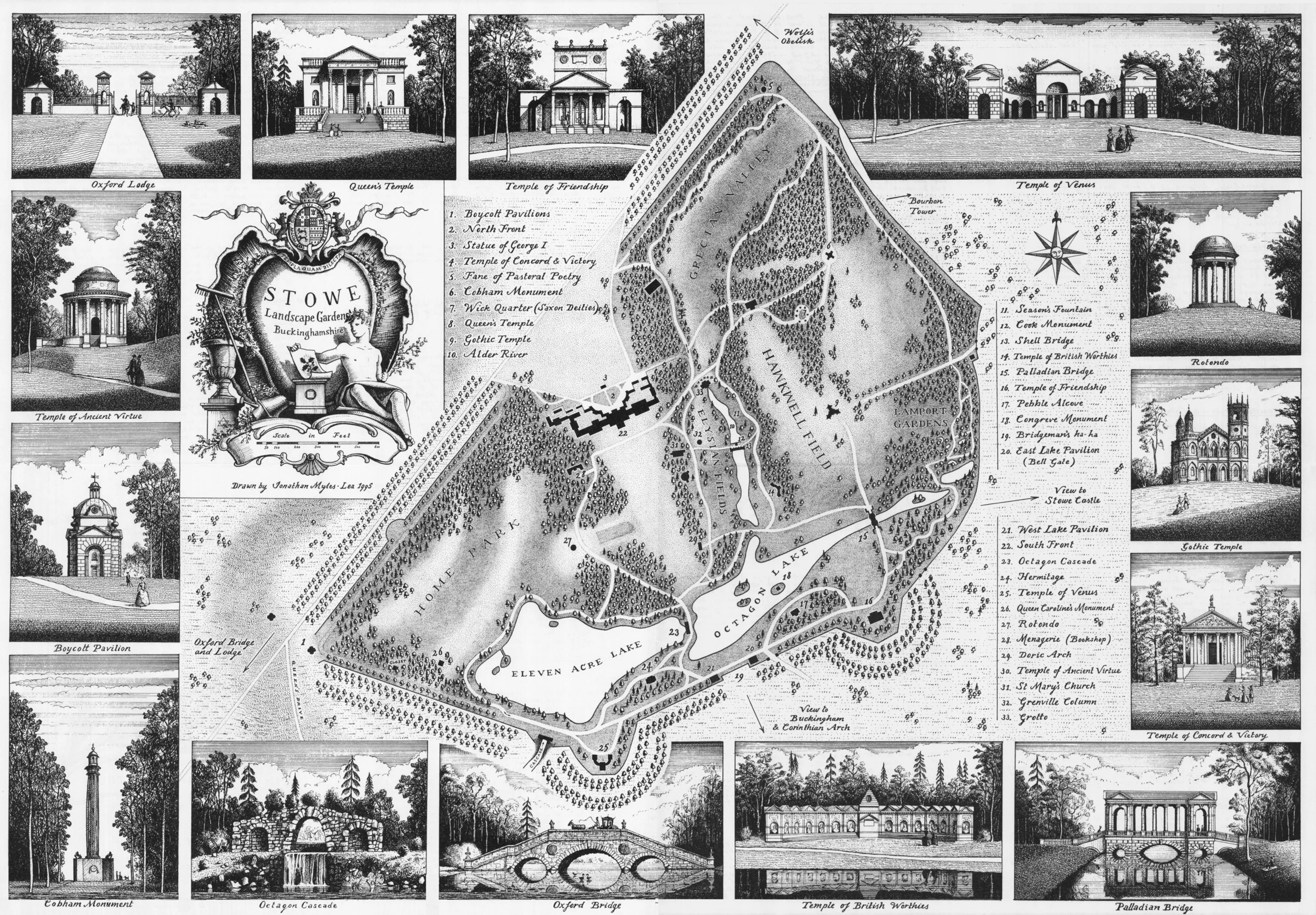 Stowe Landscape Gardens, Pen & Ink, (33" x 23").