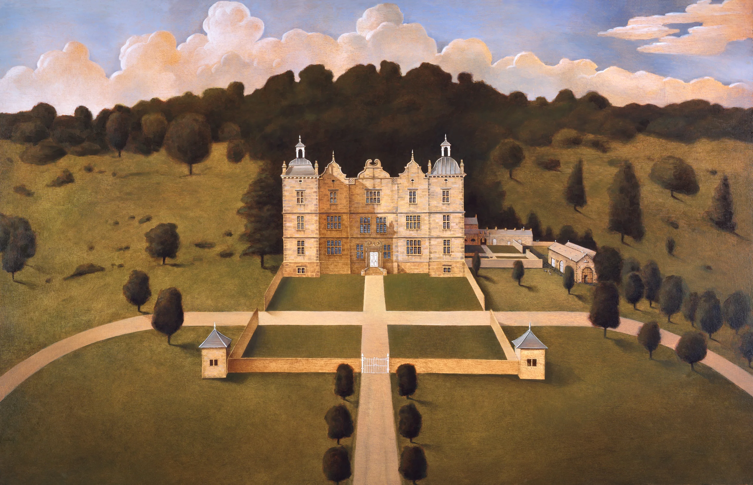 'Plas Teg' 1991. Oils on panel. 48" x 30" (Myles-Lea's first house portrait).