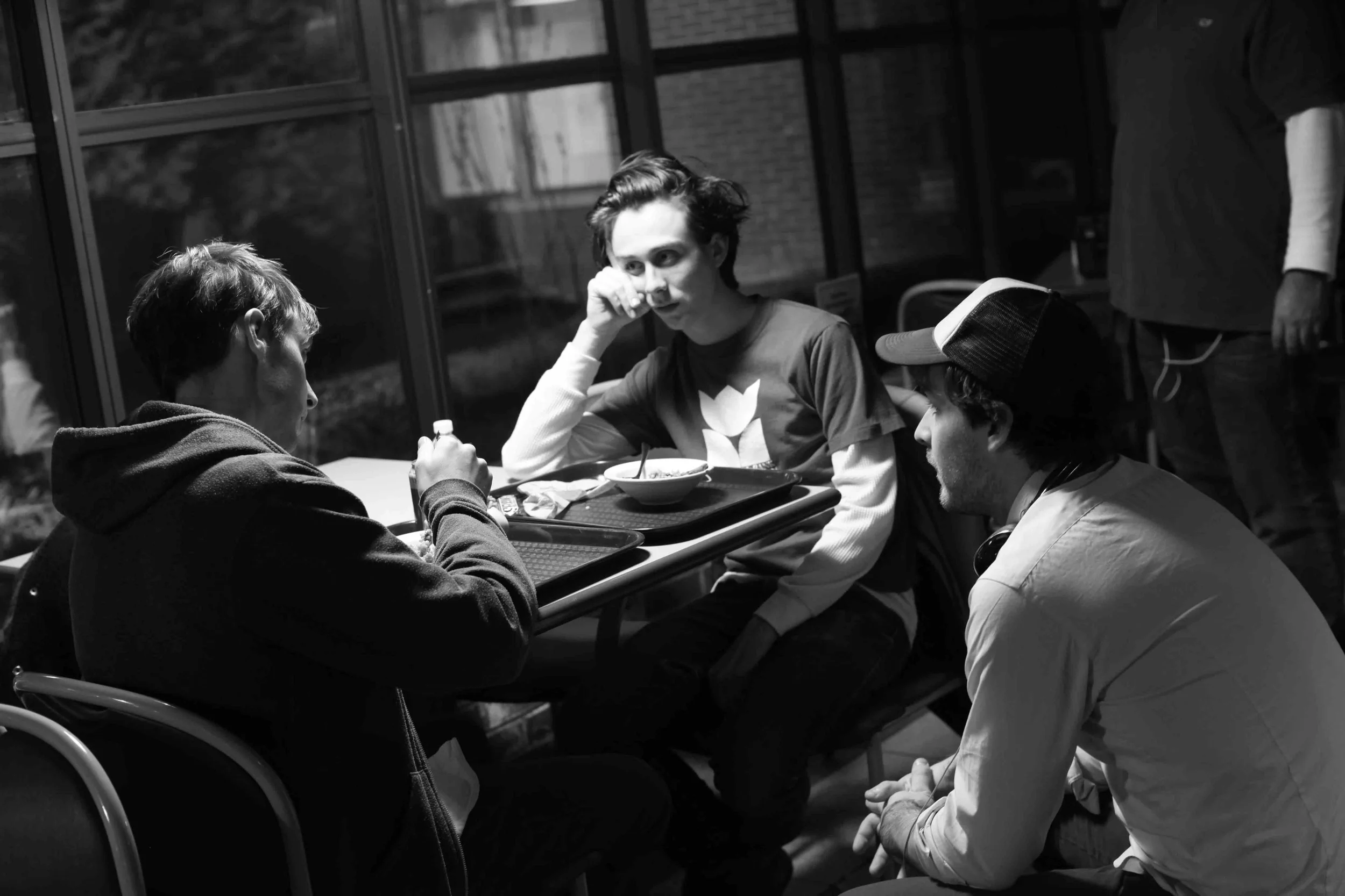 Jamie on set with Owen Campbell and David Rysdahl for Stay Awake's short film 