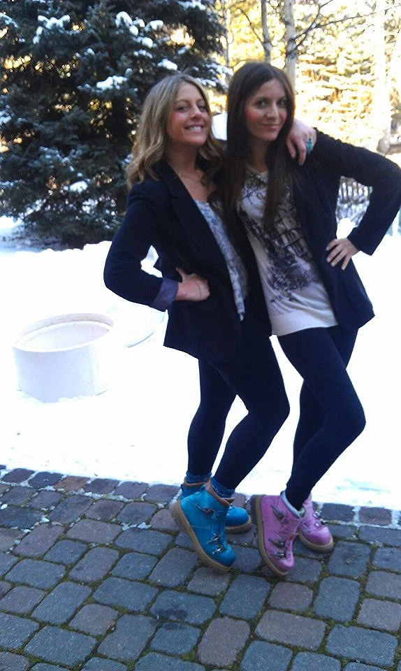 Marina and Kristen (COFO alum) posing in crazy color ski buckle boots!