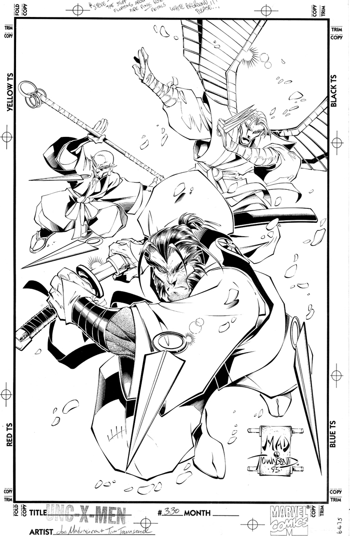SHOW NOTE - (21:32): The art team of penciler Joe Madureira and inker Tim Townsend made their huge mark on 'Uncanny X-Men' in the late 1990s; ushering a slick, manga-influenced style to mainstream comics. This is the original art for the cover of the issue that Marc and I mention. 