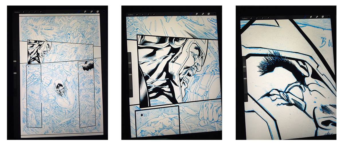 SHOW NOTE - (1:02:31): Marc mentions starting to ink some of his professional work using an iPad Pro and the Procreate app. Here are actual screenshots from Marc showing the same. 