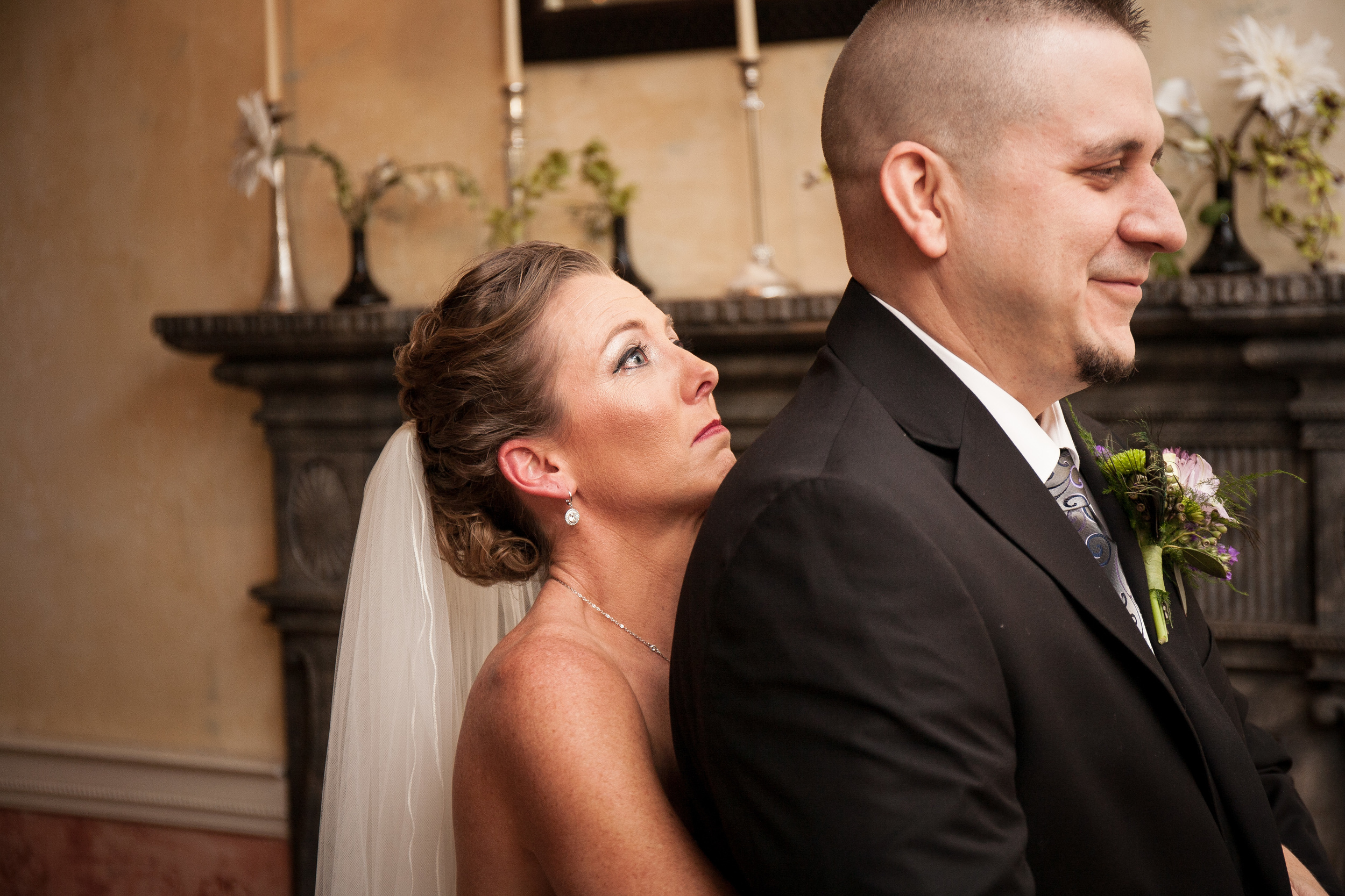 The Kyle House wedding photographer bent-lee carr fincastle, virginia Bride and groom first look from behind
