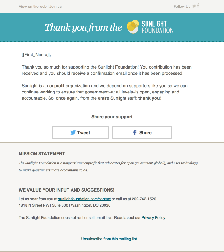 Donation thank you email template