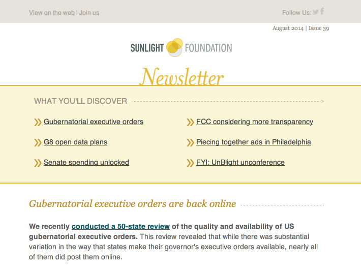 Section of the general newsletter email template