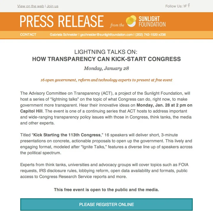 Section of the press release email template