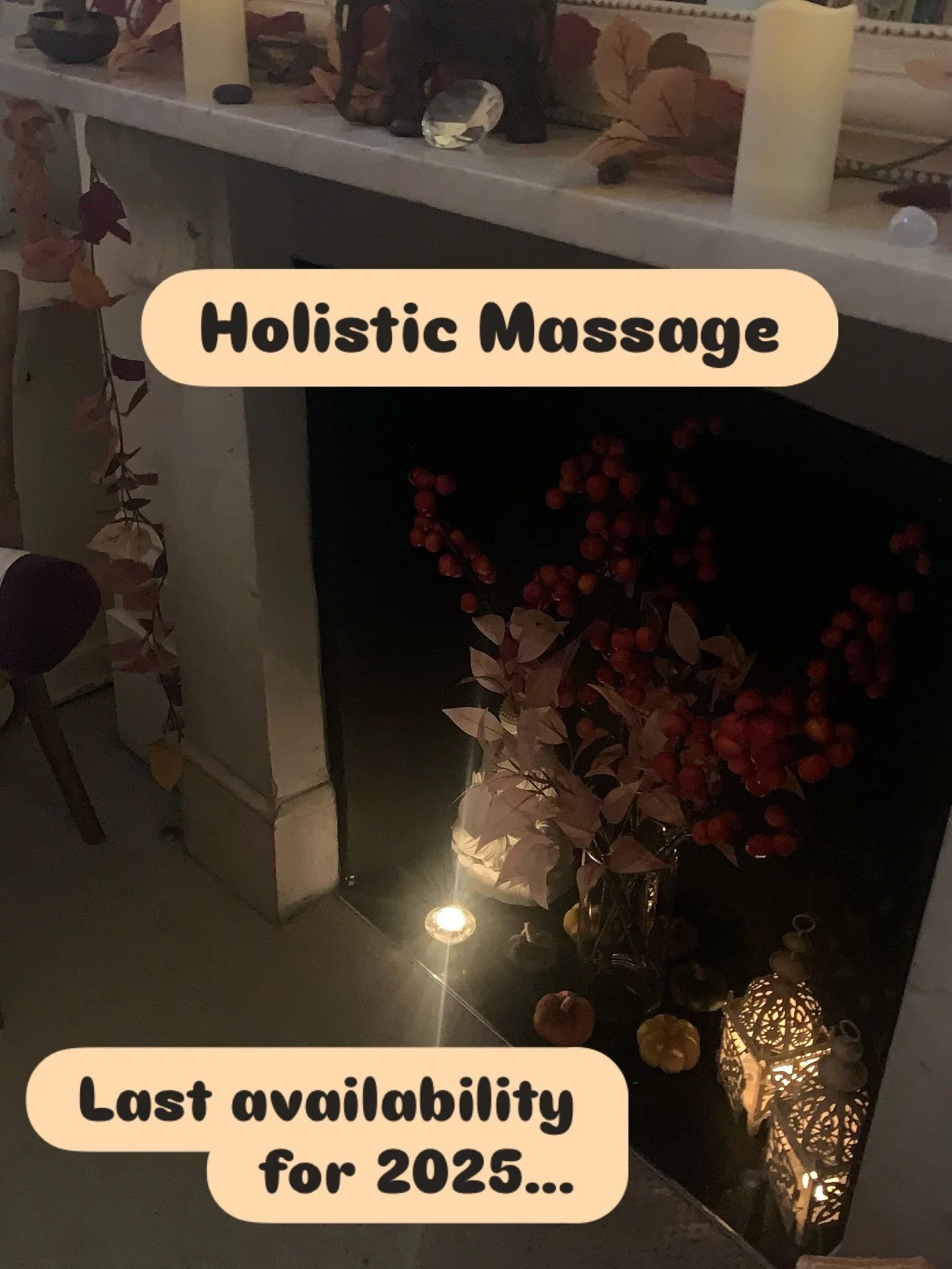 HOLISTIC MASSAGE 🙌 

Time to sort the sore shoulders 🍂 

Last availability before🎄:

✨Thu 27 Nov - 6 or 7pm
✨Thu 4 Dec - 6 or 7pm
✨Thu 18 Dec - 3-7pm
✨Fri 28 Nov - 10am, 12, 2 or 4pm
✨Fri 5 Dec - 10am, 12 or 2pm
✨Fri 12 Dec - 10am
✨Saturday 13 Dec