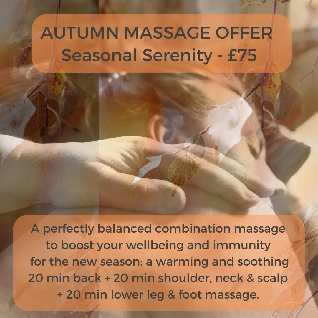 HOLISTIC MASSAGE 🙌 Autumn Offer 🍂 

The massage to bring you balance this season. ⚖️ 

Following the autumn equinox, this week, you may notice a tightness returns to your neck and shoulders, or a sense that seasonal cold might be coming!

So, it&rs