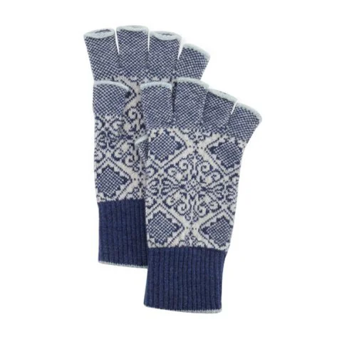 Brora Nordic lacivert & beyaz parmaksız eldiven, $115