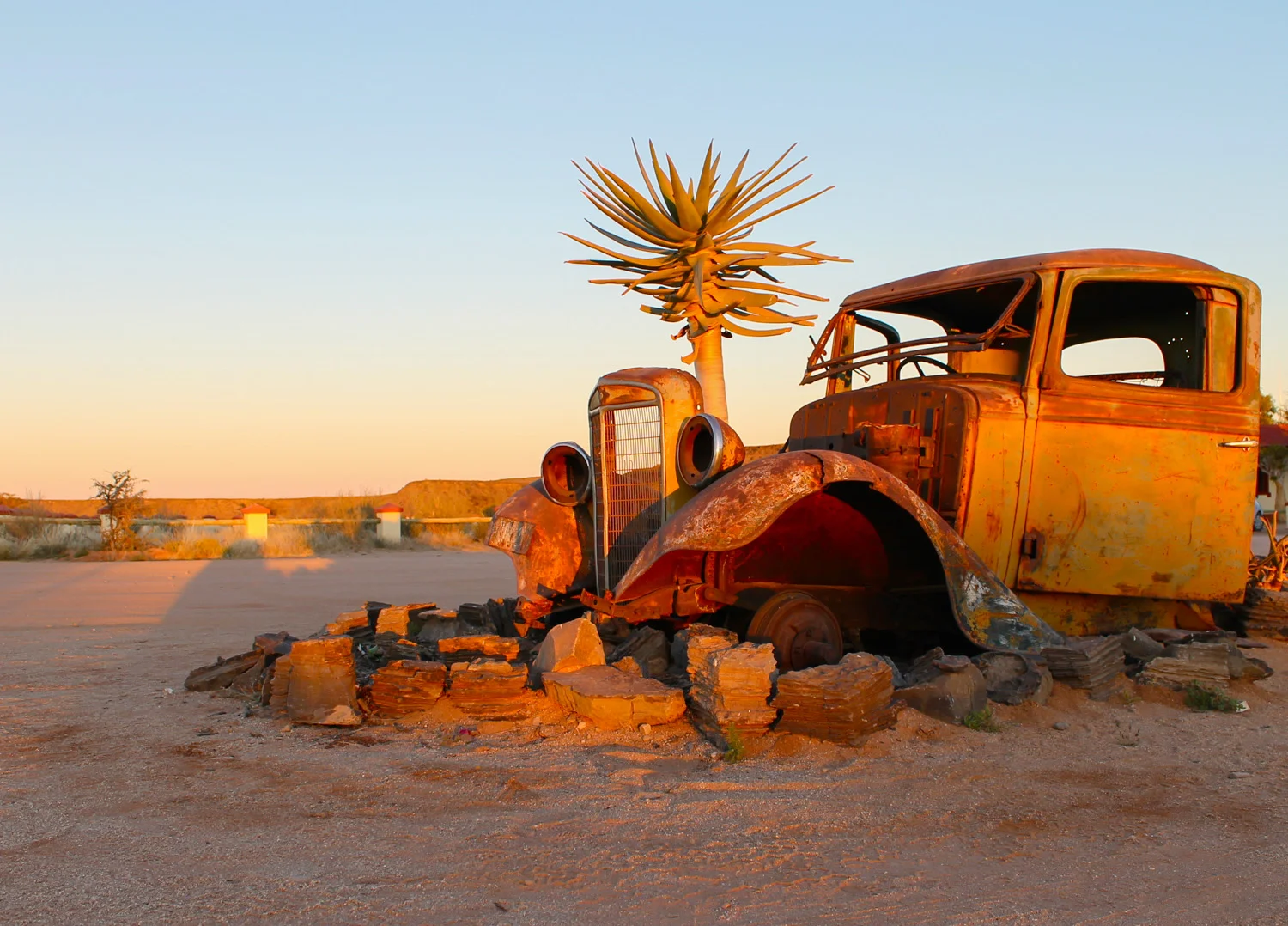 Car art in front of Canyon Roadhouse.