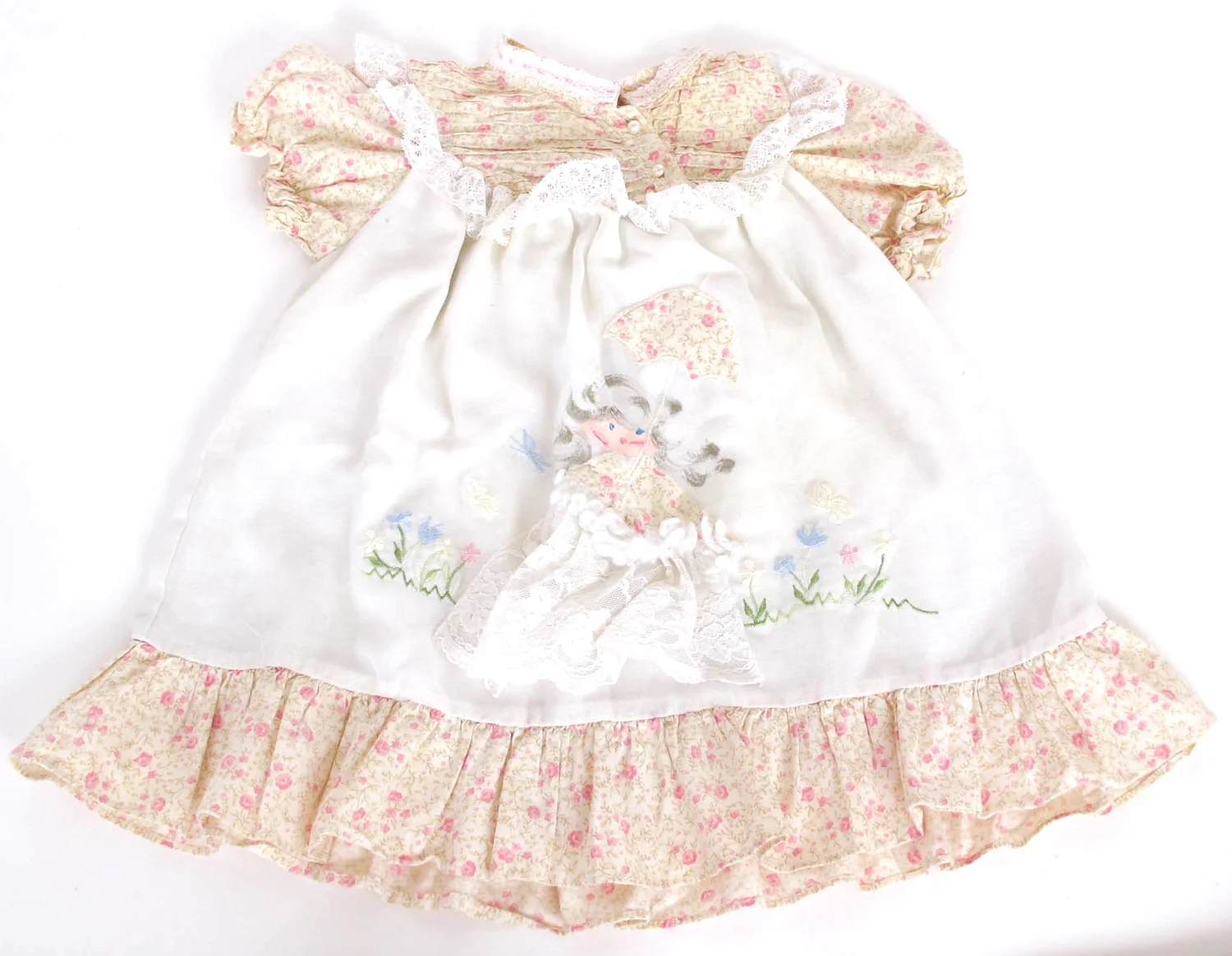 Vtg Girls Hand Painted Baby Doll Dress Size 3  She & Wolf