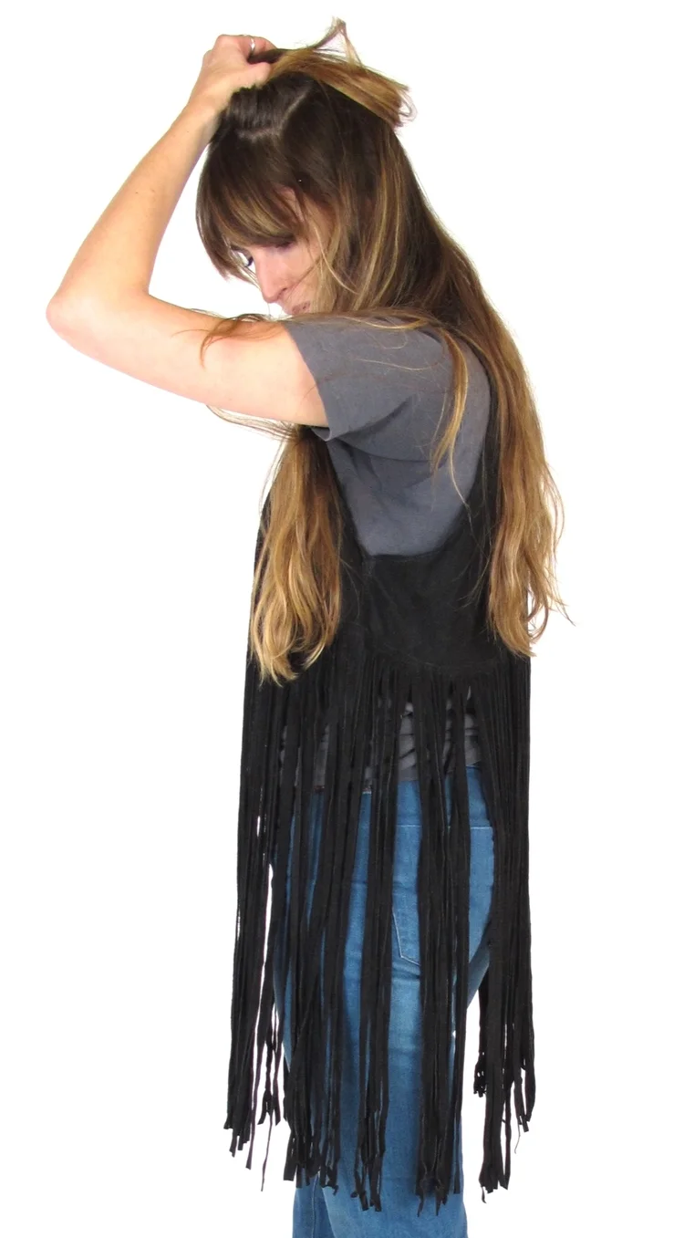 Moss Green Outta Site Long Fringe Suede Vest — She & Wolf