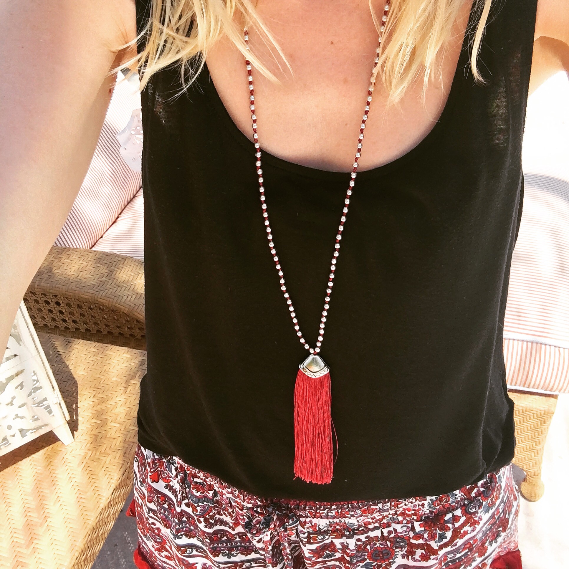 Burgundy Red Tassel Pendant