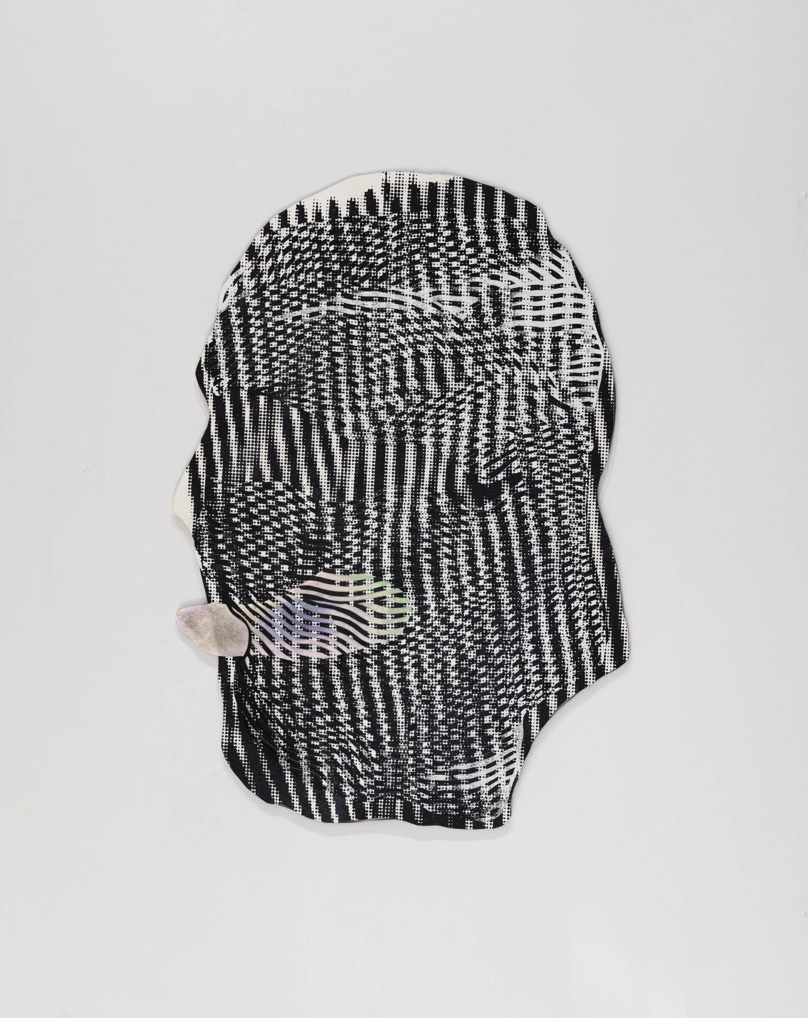   A Bit of a Handful , 2021, Screen print, colored pencil, hand cut paper mounted on steel   