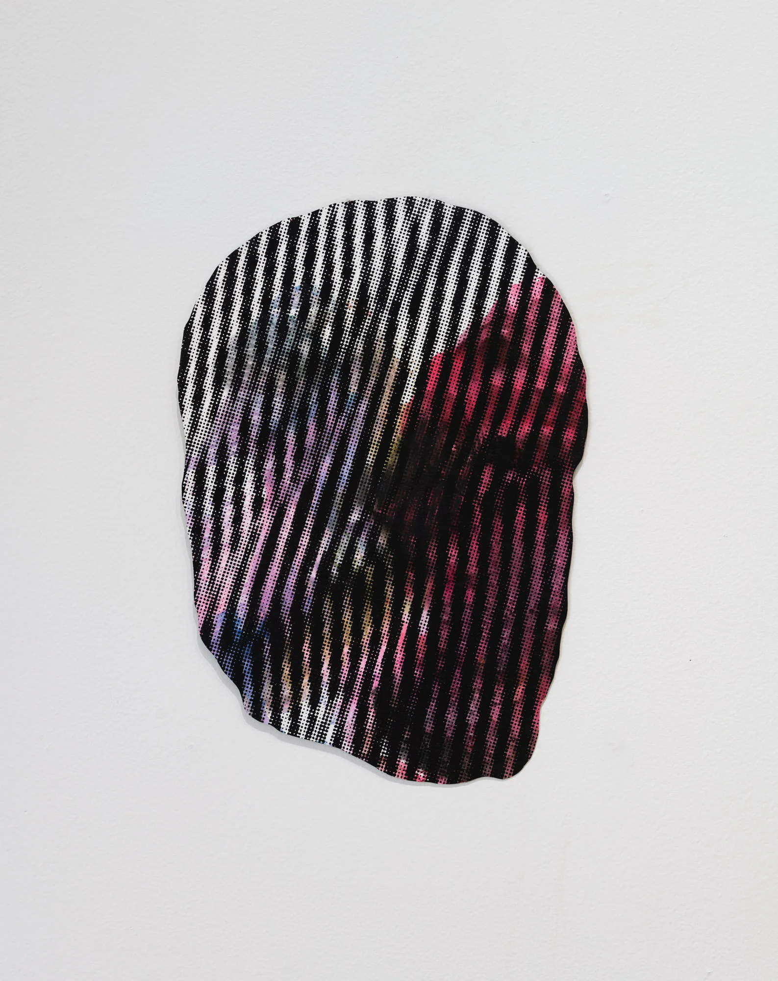   Battered,  2021, acrylic, ink, screen print, mounted on steel 