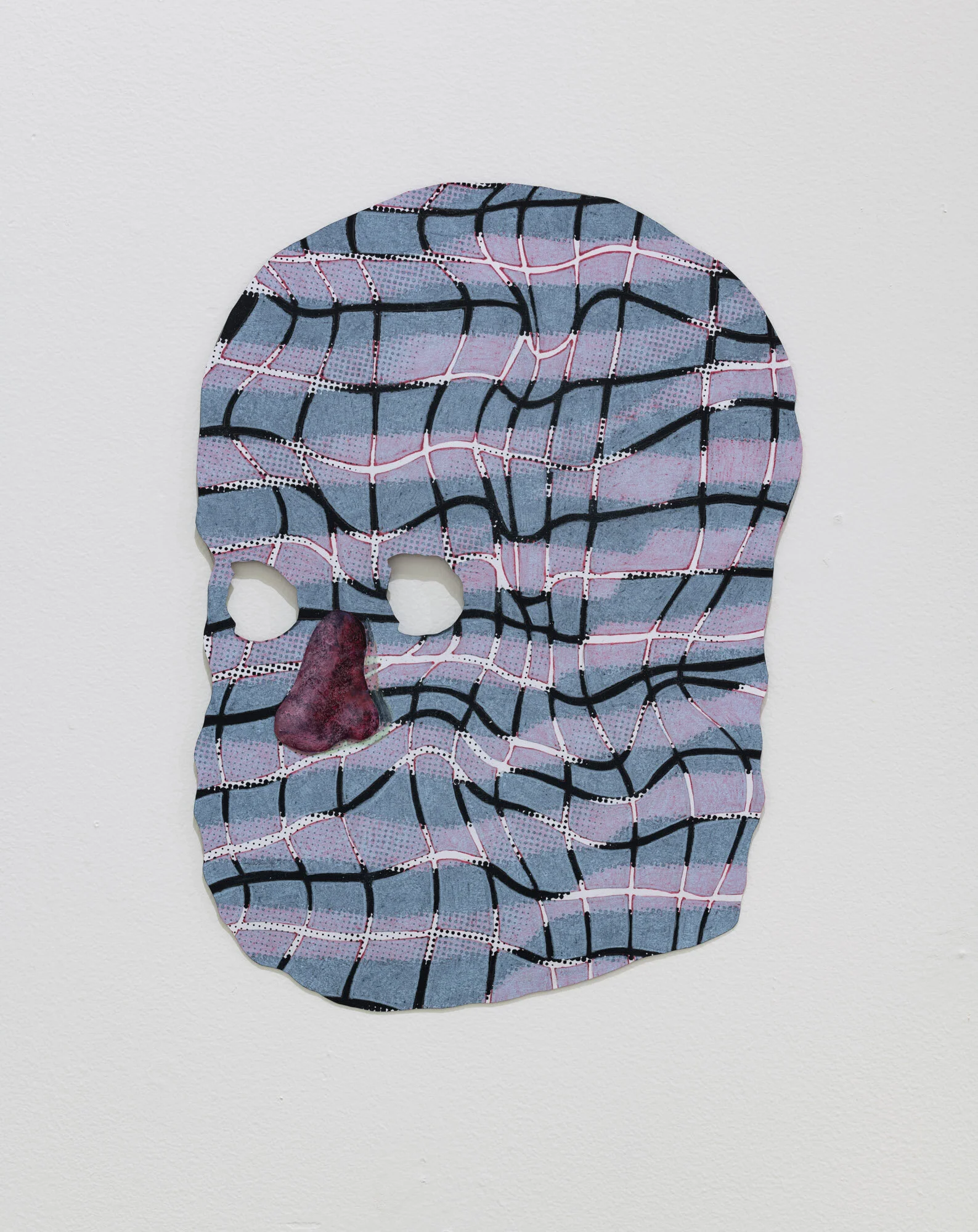   Bubblegum Blotto , 2021, colored pencil, marker, screen print, hand cut paper mounted on steel 