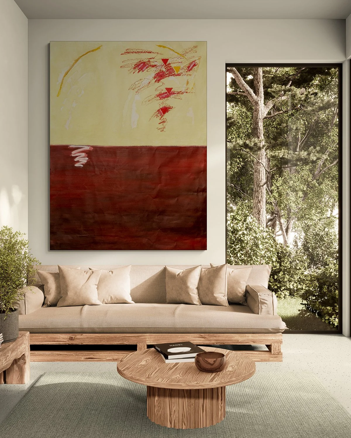 Mycenae IV, oil on canvas, 200x150 cm, room mockup by Canvy