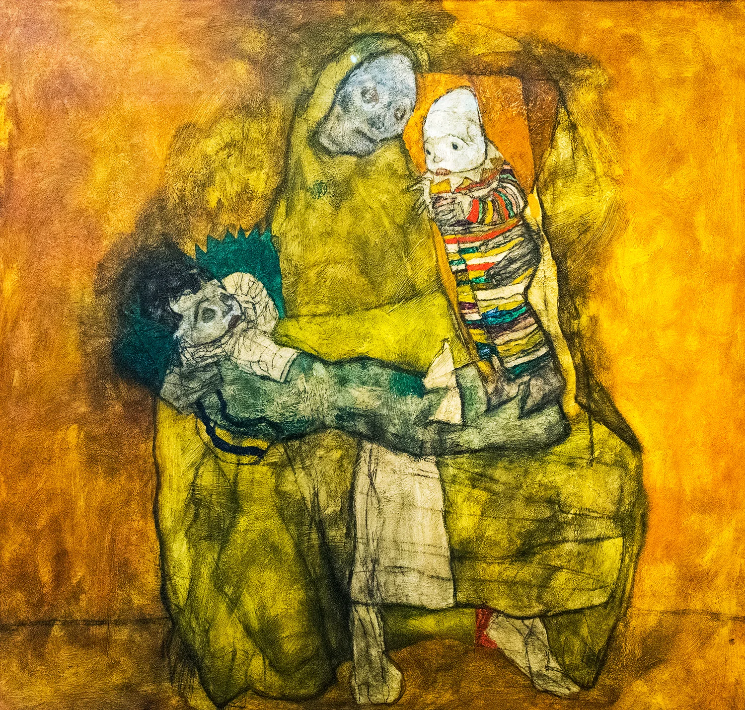 Egon Schiele, Mutter mit zwei Kindern II, oil on canvas