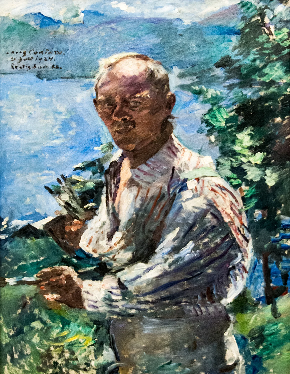 Lovis Corinth, Self-Portrait with Lake Walchensee in the Background (1924), Neue Pinakothek